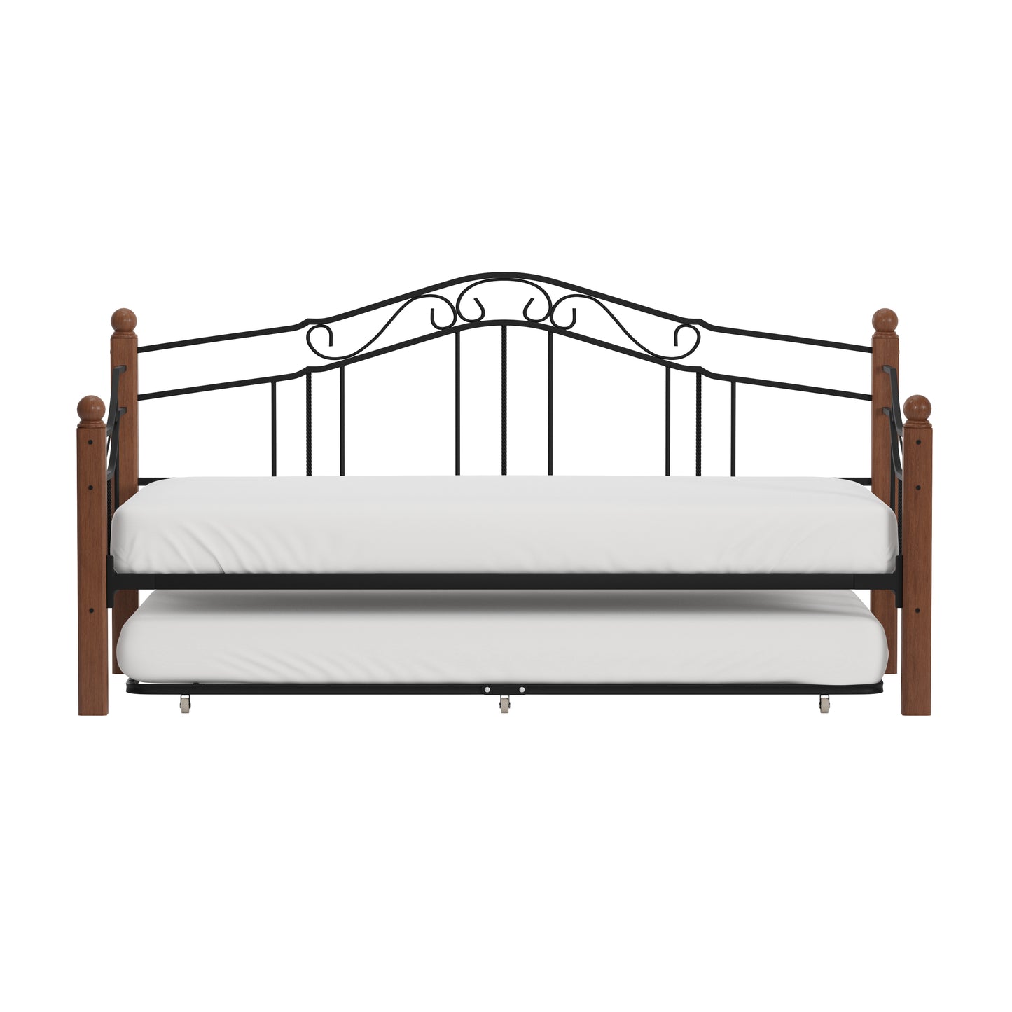 Hillsdale Furniture Madison Wood and Metal Twin Daybed with Roll Out Trundle, Black with Cherry Posts