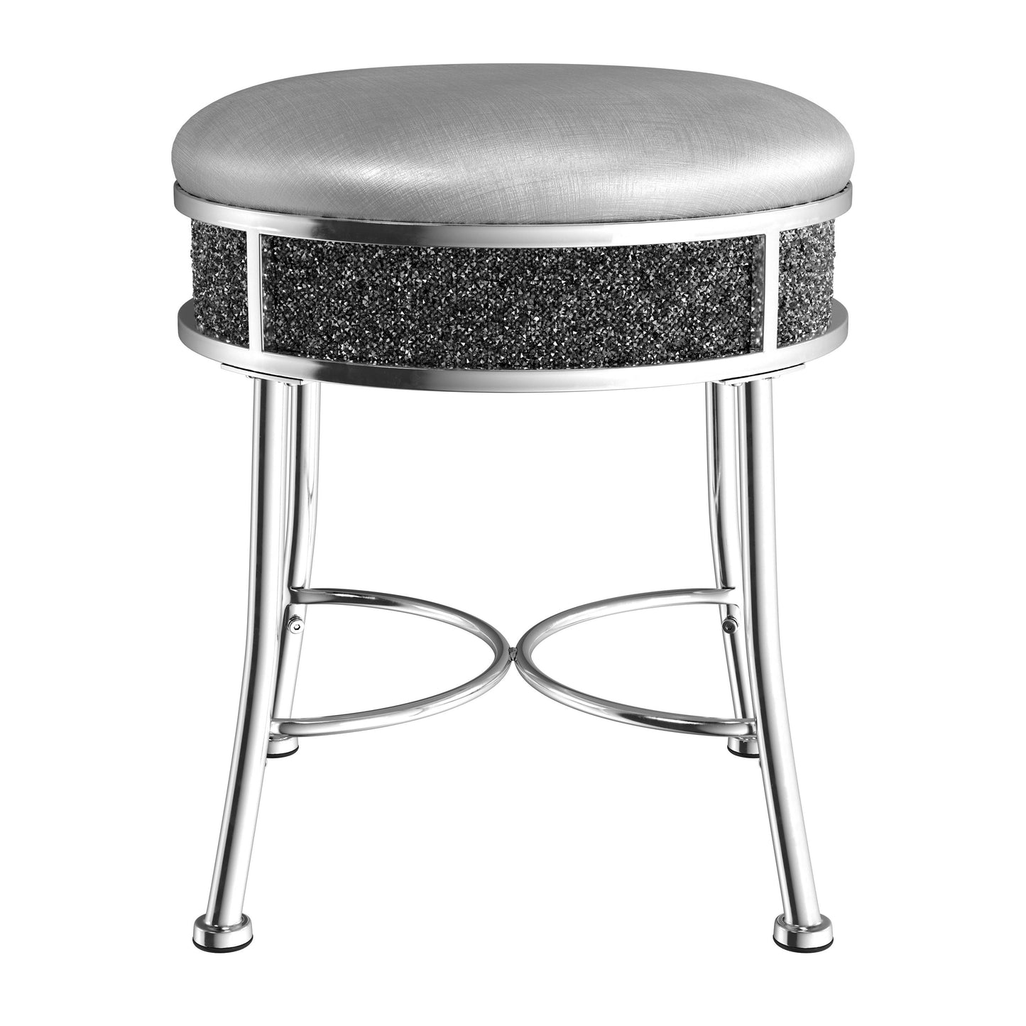 Hillsdale Furniture Roma Backless Faux Diamond Cluster Vanity Stool, Chrome