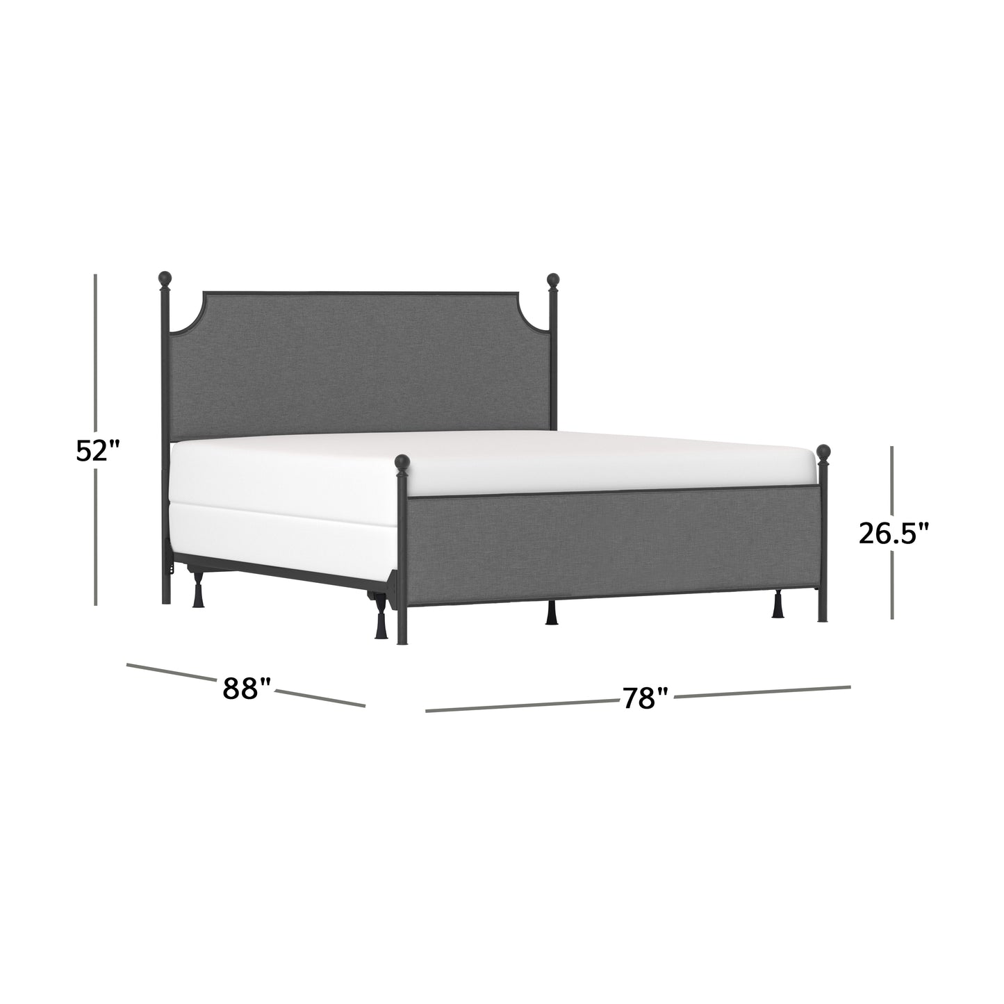 Hillsdale Furniture McArthur King Metal and Upholstered Bed, Matte Black with Gray Fabric