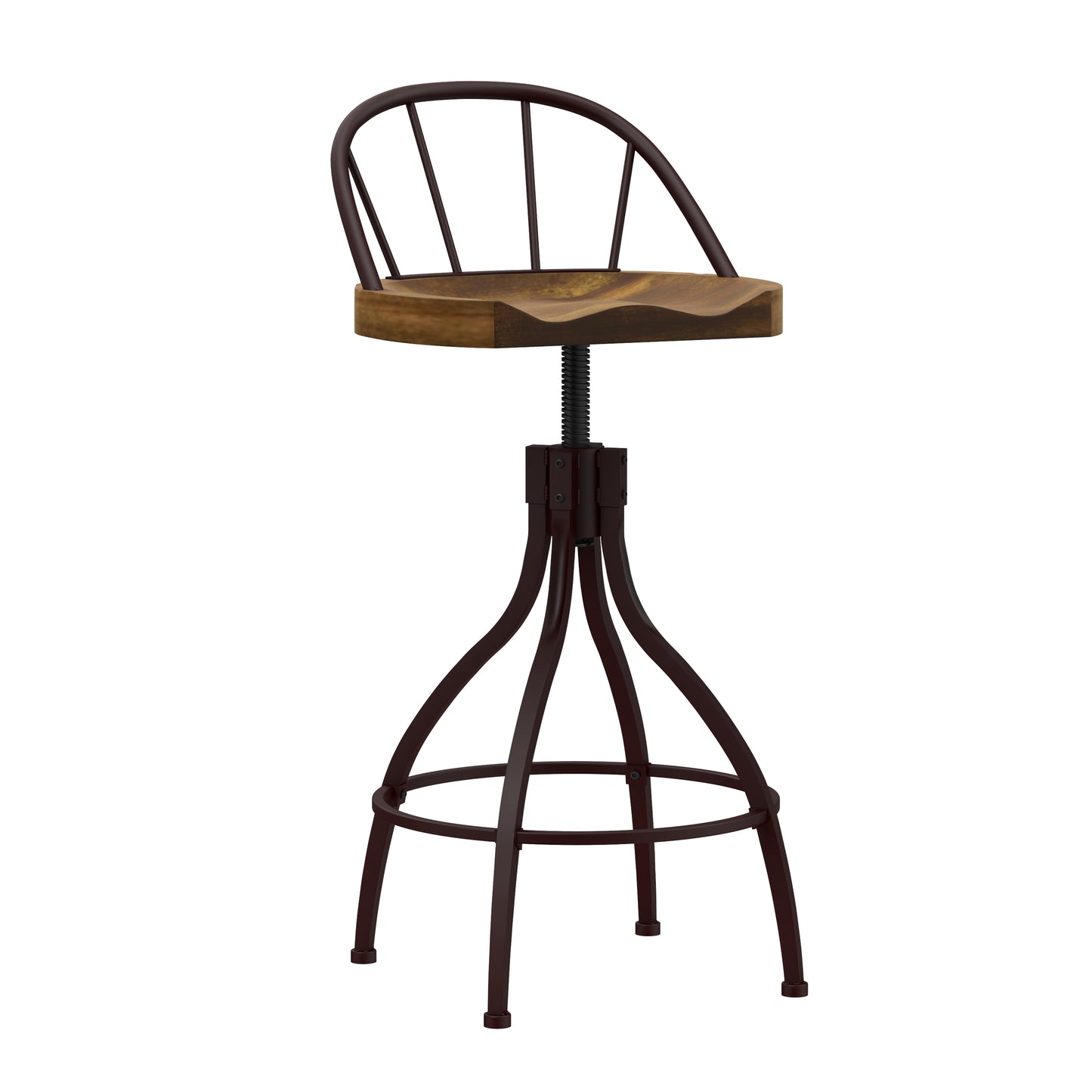 Hillsdale Furniture Worland Metal Adjustable Height Swivel Stool with Back, Brown Metal with Walnut Finished Wood