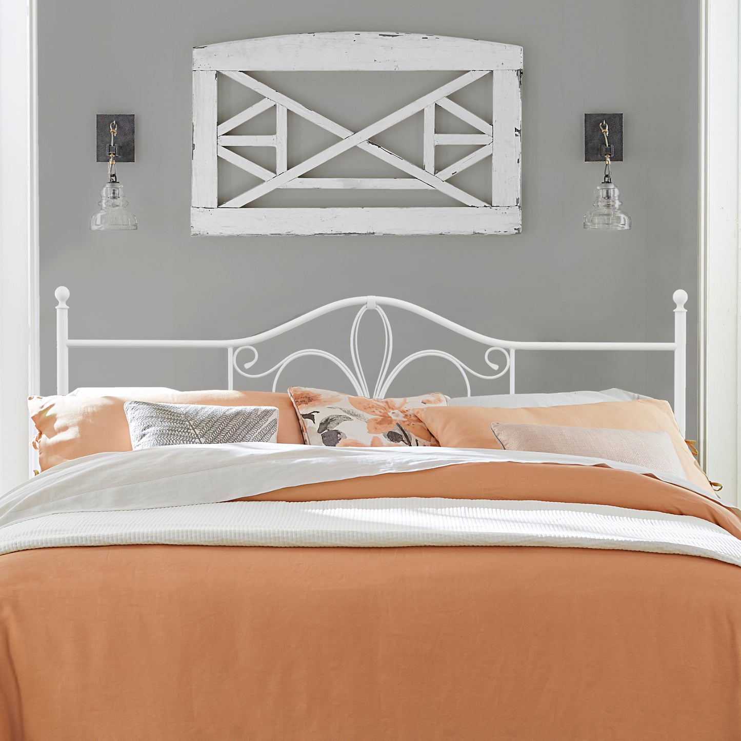 Hillsdale Furniture Ruby King Metal Headboard, Textured White