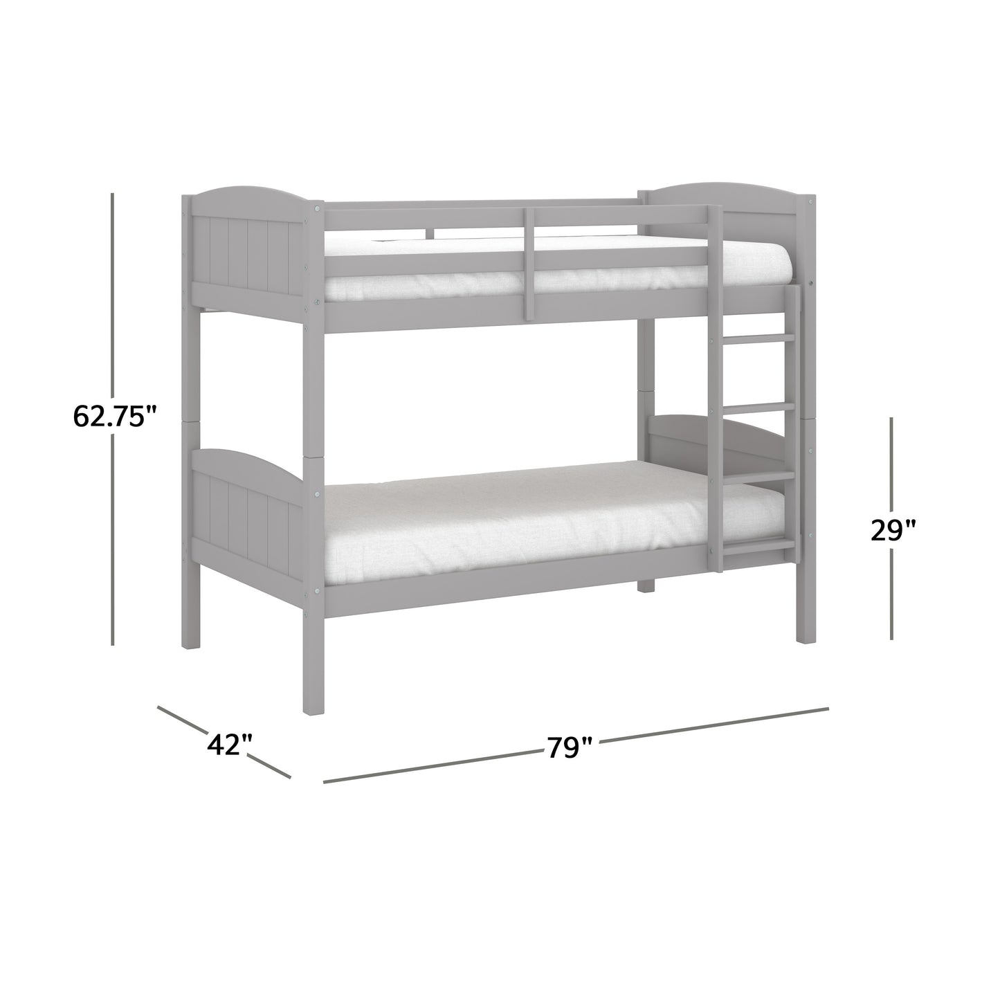 Living Essentials by Hillsdale Alexis Wood Arch Twin Over Twin Bunk Bed, Gray