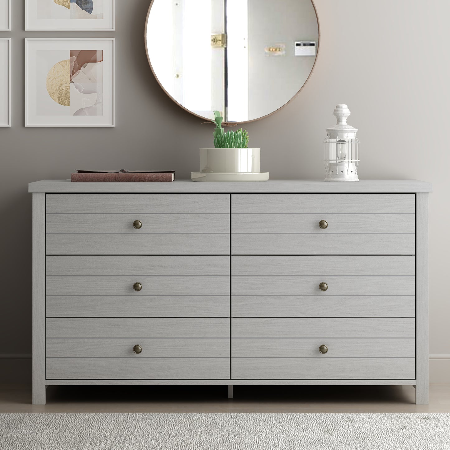 Living Essentials by Hillsdale Harmony Wood 6 Drawer Dresser, Gray