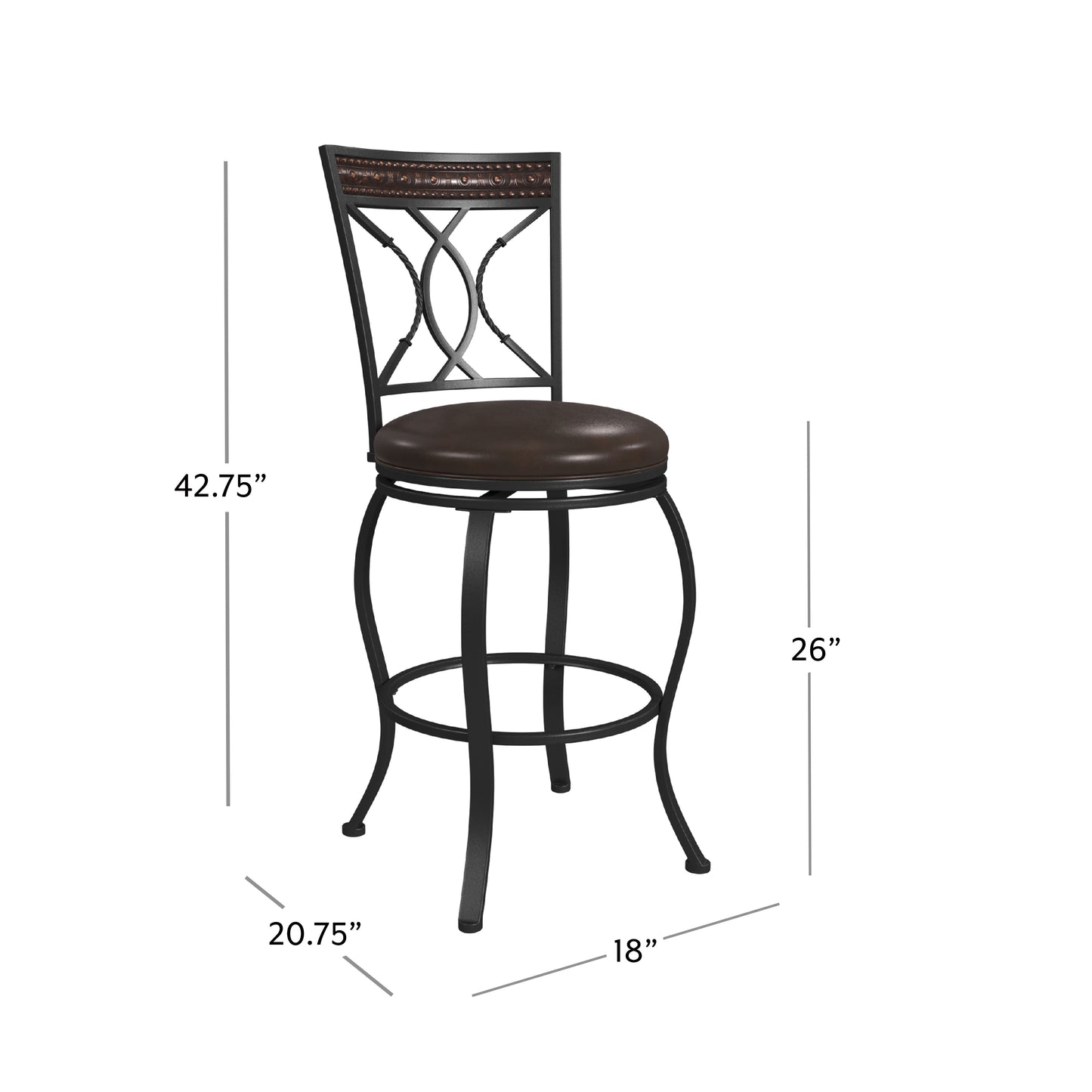 Hillsdale Furniture Kirkham Metal Counter Height Stool, Black Silver