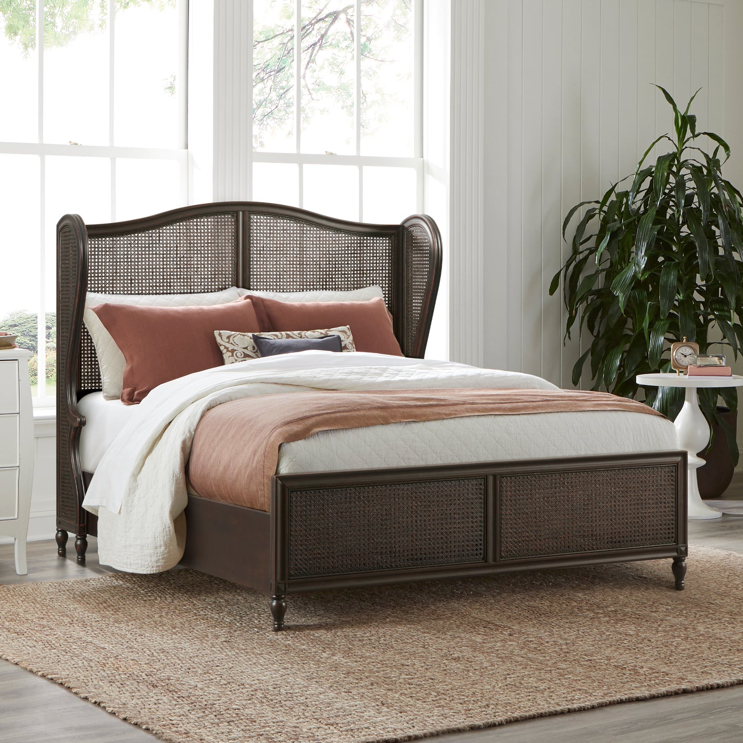 Hillsdale Furniture Sausalito Wood and Cane Queen Bed, Oiled Bronze