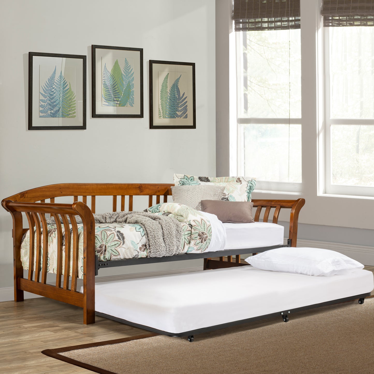 Hillsdale Furniture Dorchester Wood Daybed with Twin Roll Out Trundle, Walnut