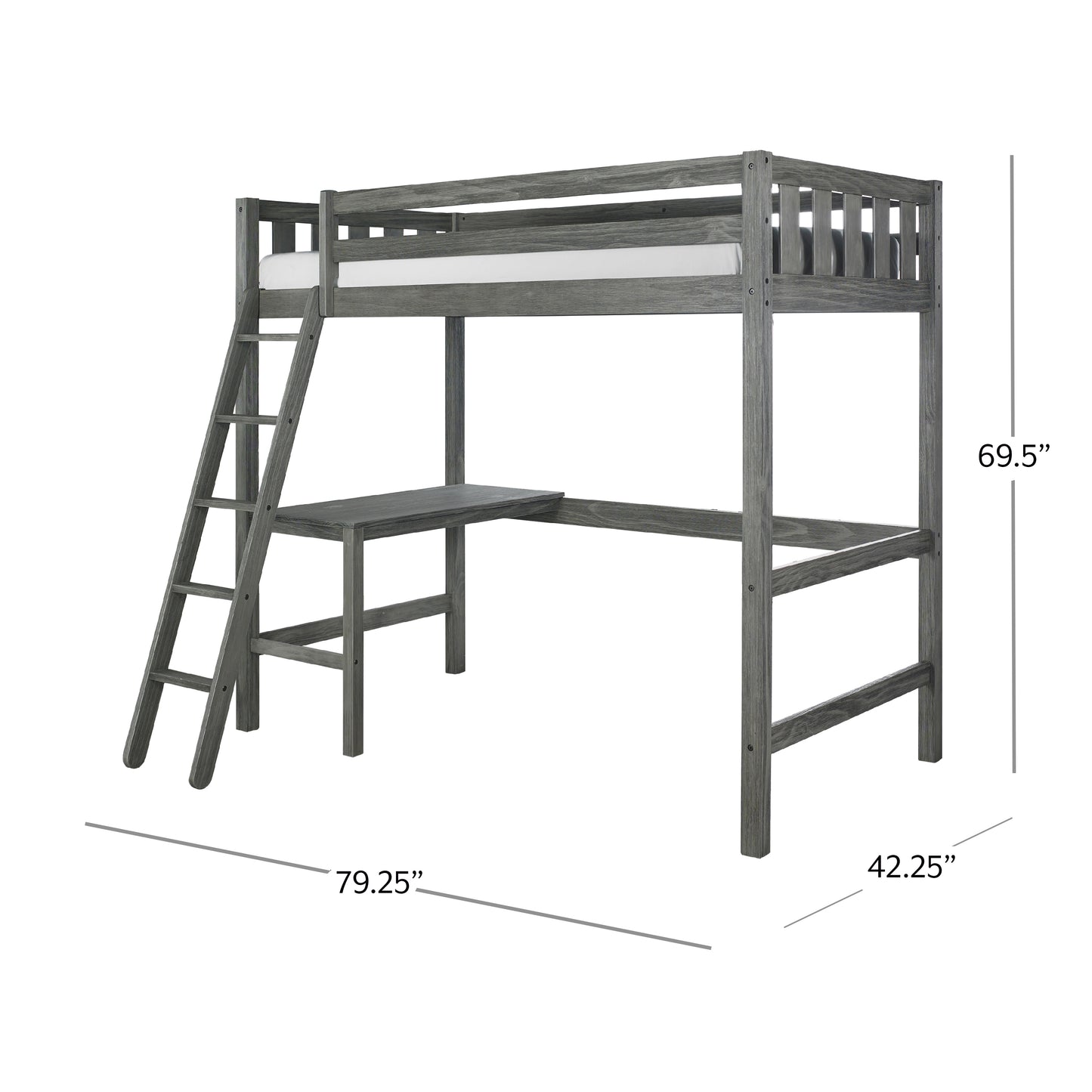 Hillsdale Kids and Teen Crosswinds Twin Wood Loft Bed, Wire Brush Gray