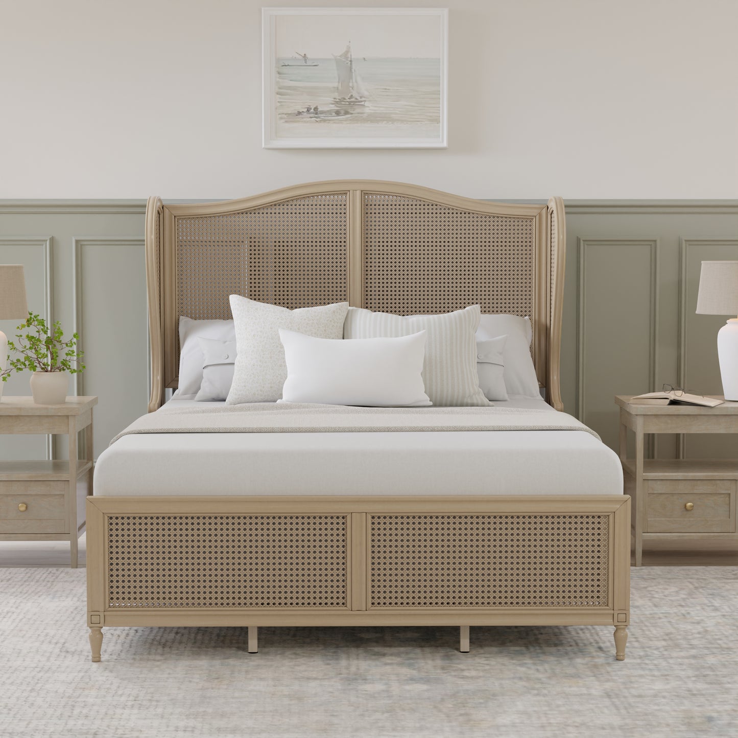 Hillsdale Furniture Sausalito Queen Wood Cane Bed, Medium Taupe