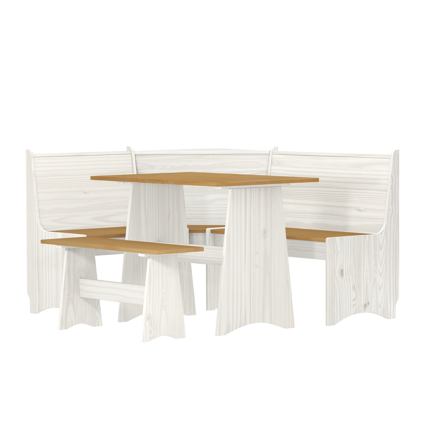 Living Essentials by Hillsdale Gablewood Wood L-Shaped Dining Nook, Washed White with Honey Tops