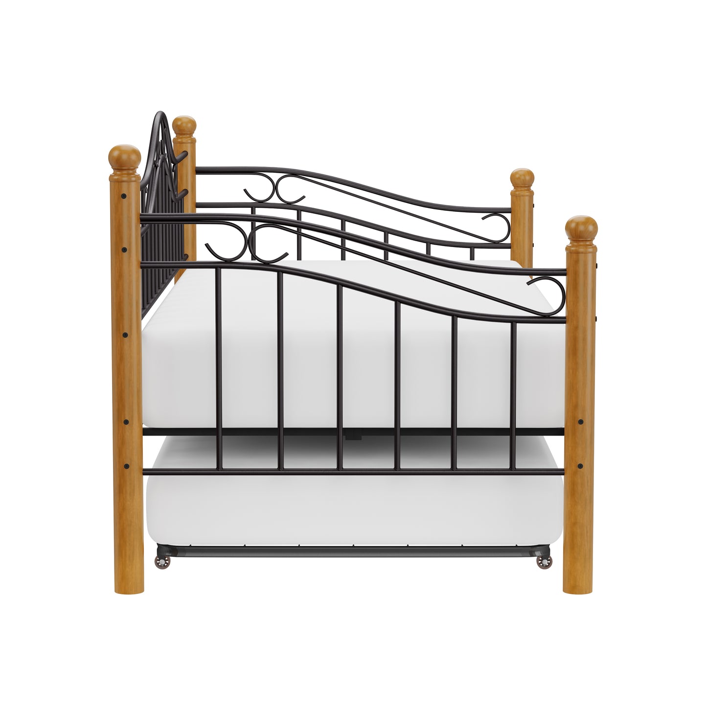 Hillsdale Furniture Winsloh Metal Twin Daybed with Roll Out Trundle, Medium Oak