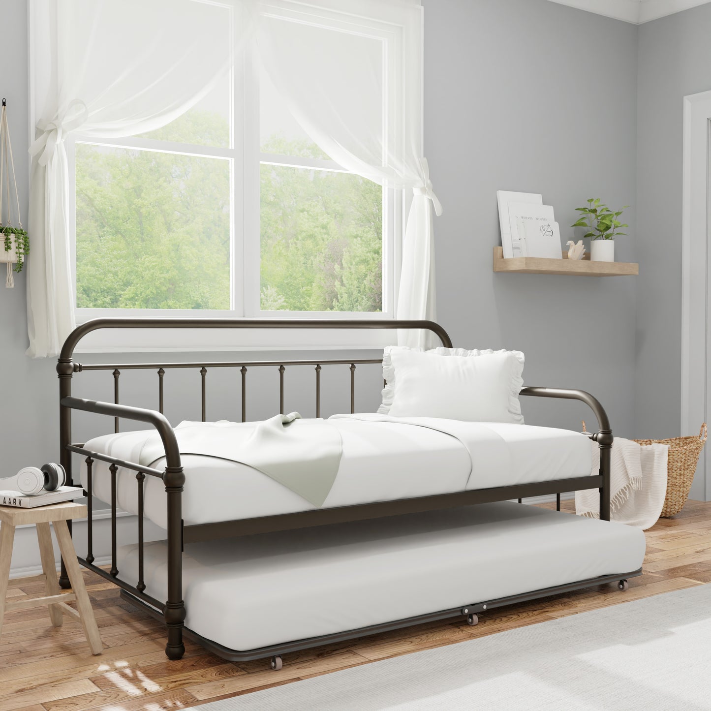 Hillsdale Furniture Kirkland Metal Twin Daybed with Roll Out Trundle, Dark Bronze