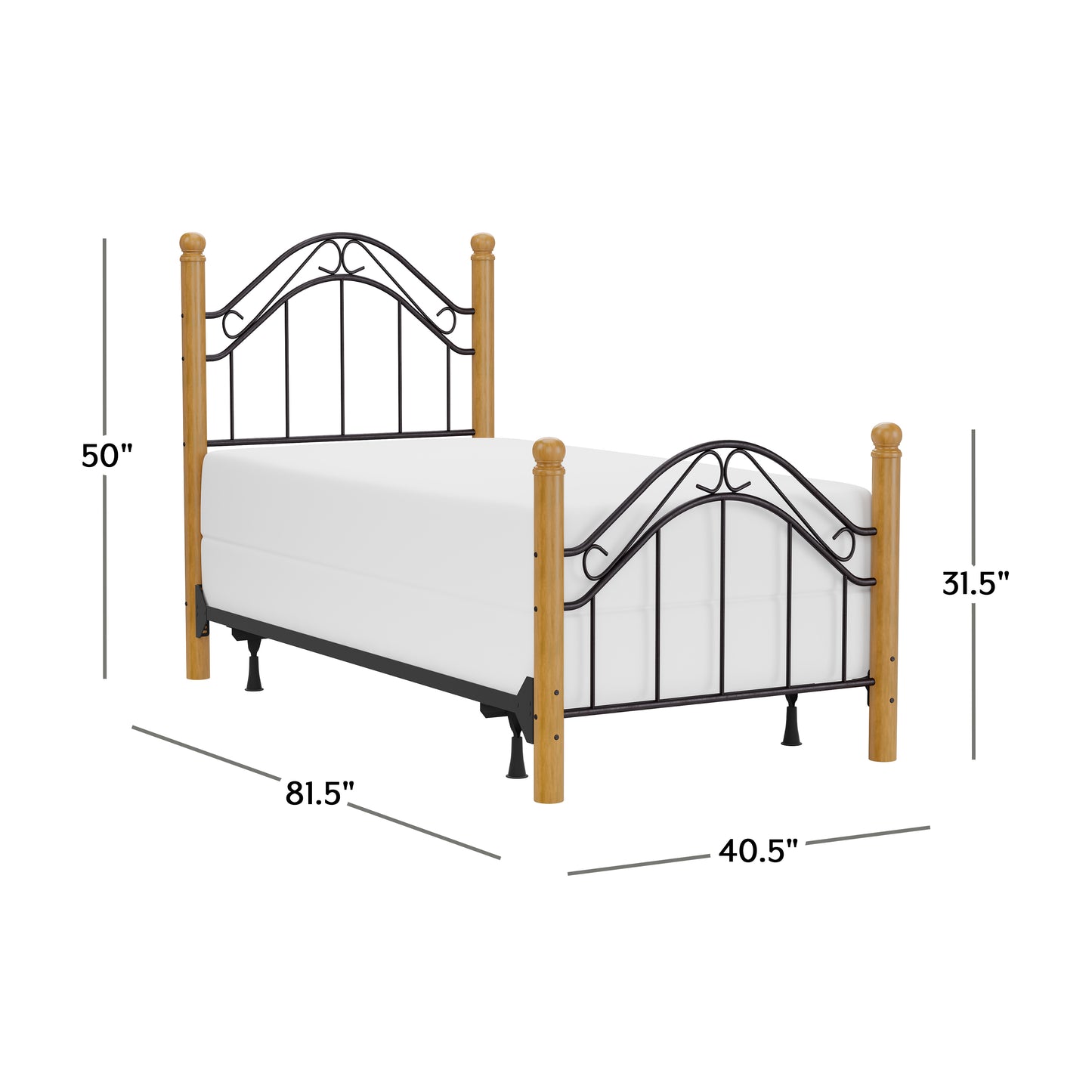 Hillsdale Furniture Winslow Twin Metal Bed with Oak Posts, Black