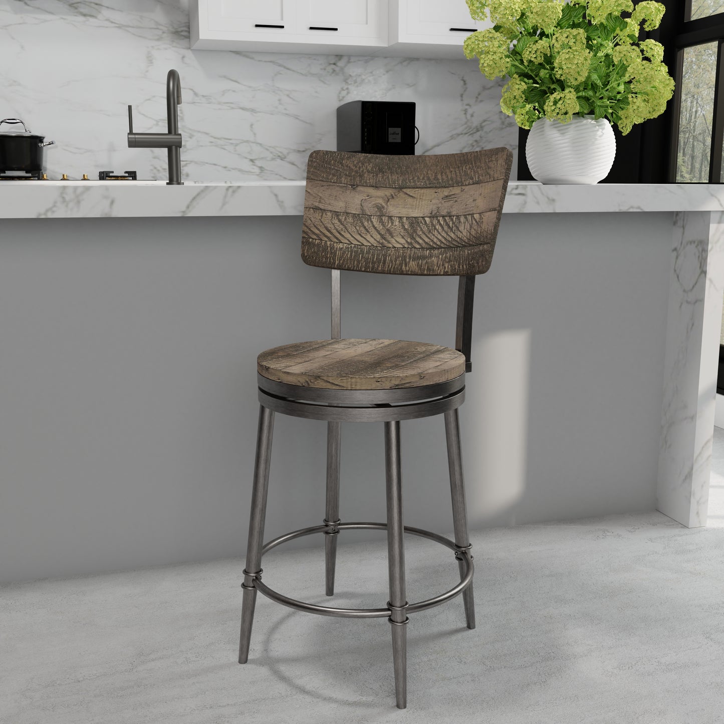 Hillsdale Furniture Jennings Wood and Metal Counter Height Swivel Stool, Rubbed Pewter Metal with Weathered Gray Wood