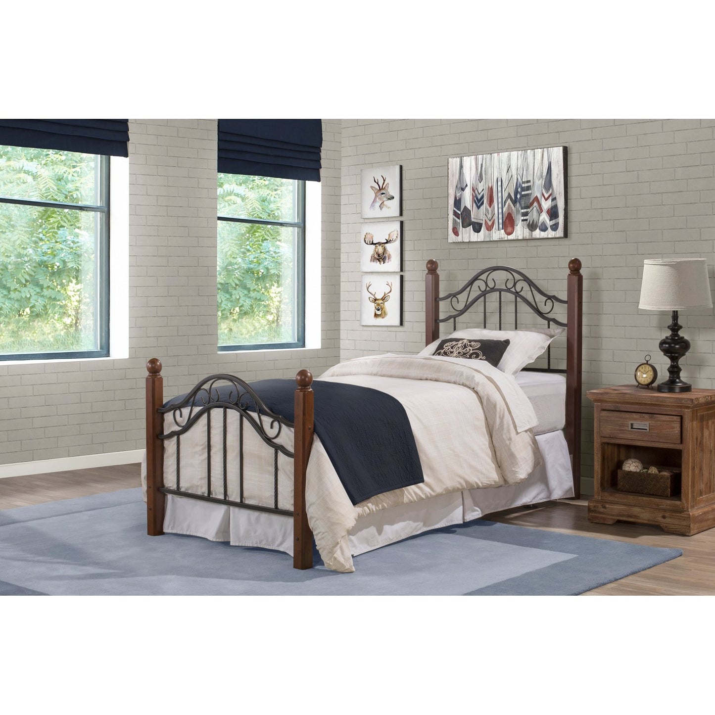 Hillsdale Furniture Madison Twin Metal Bed with Cherry Wood Posts, Textured Black