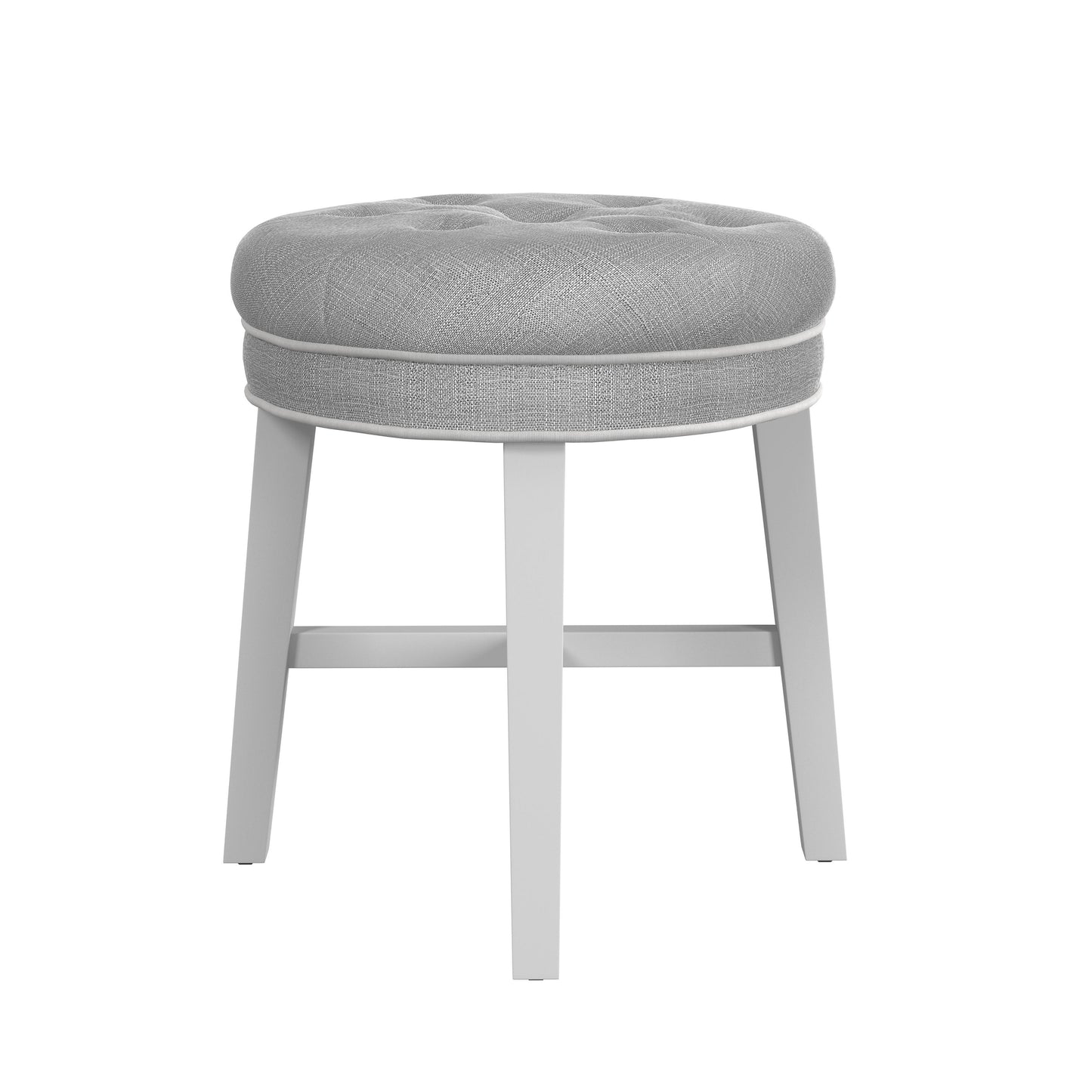 Hillsdale Furniture Sophia Tufted Backless Vanity Stool, White with Gray Fabric