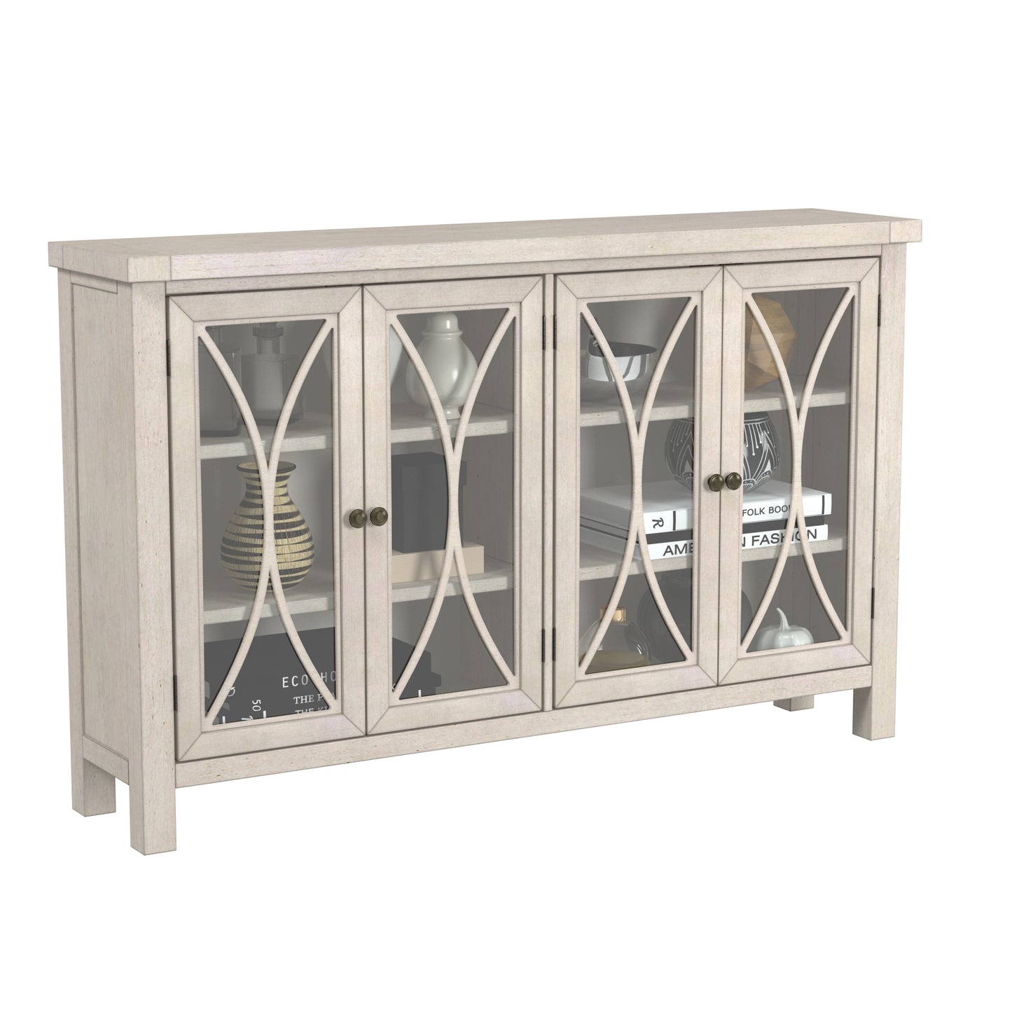 Hillsdale Furniture Bayside Wood 4 Door Console Cabinet, Antique White