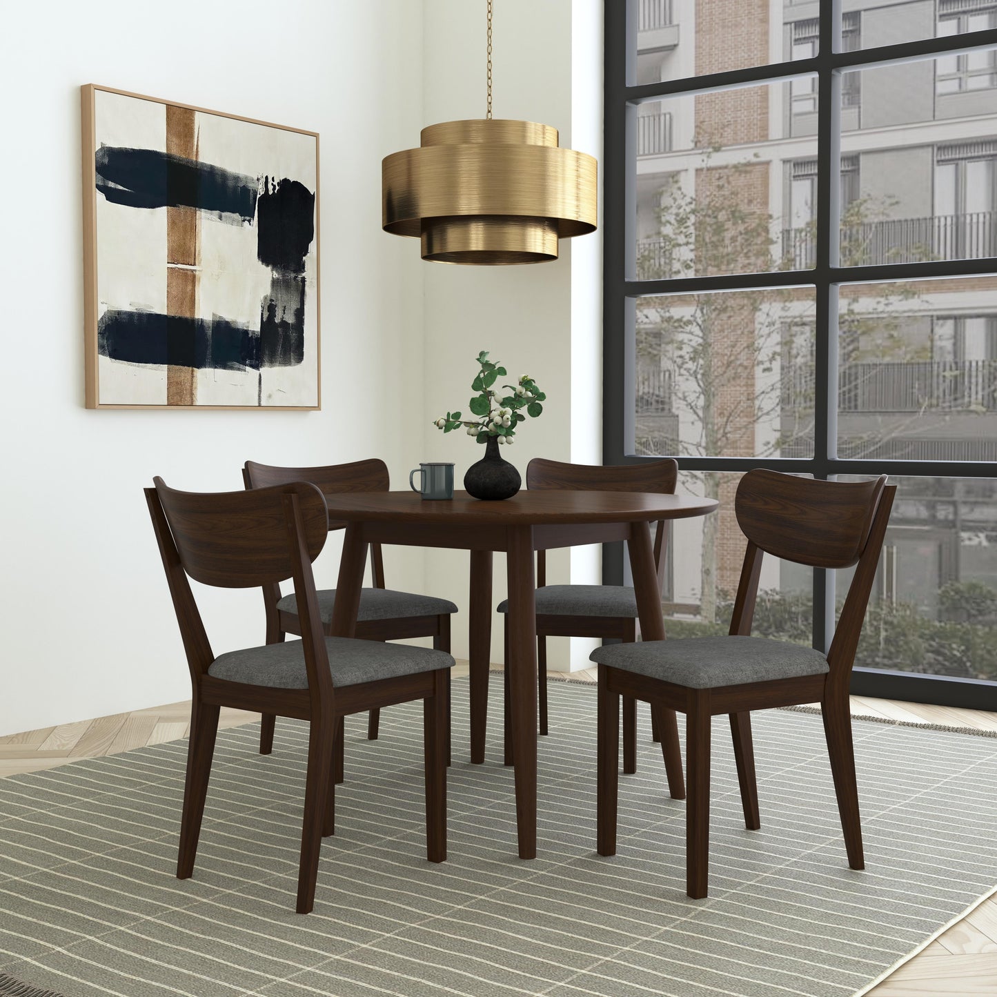 Hillsdale Furniture San Marino 5 Piece Round Wood Dining Set, Chestnut