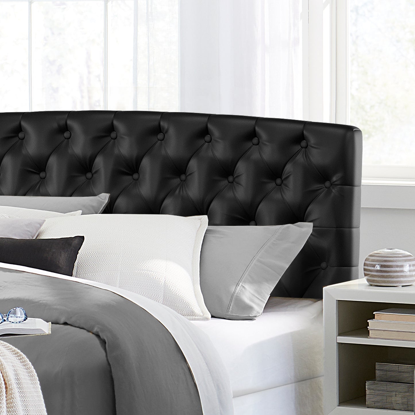 Hillsdale Furniture Hawthorne Queen Upholstered Headboard, Black Faux Leather