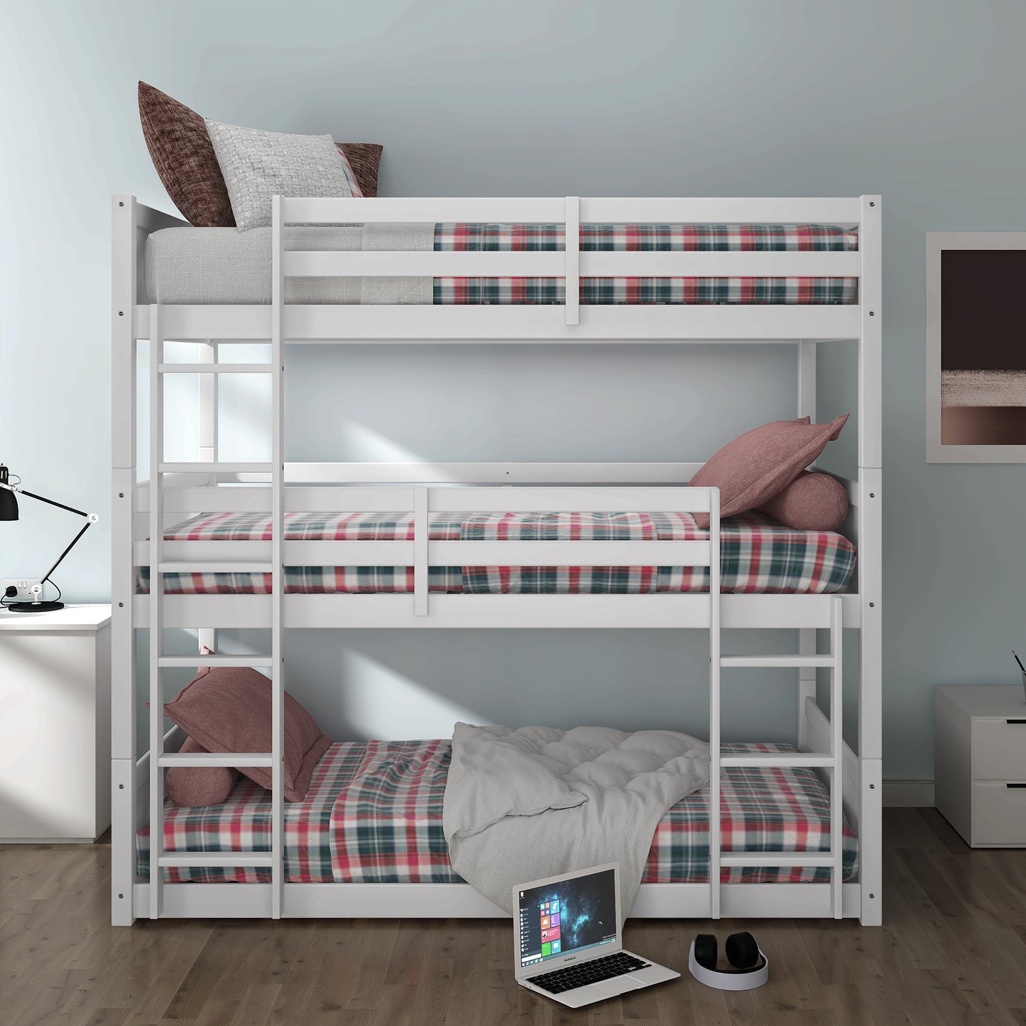 Living Essentials by Hillsdale Capri Wood Triple Bunk Bed, White