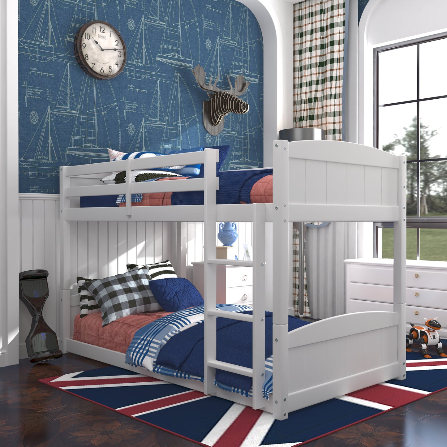 Living Essentials by Hillsdale Alexis Wood Arch Twin Over Twin Floor Bunk Bed, White