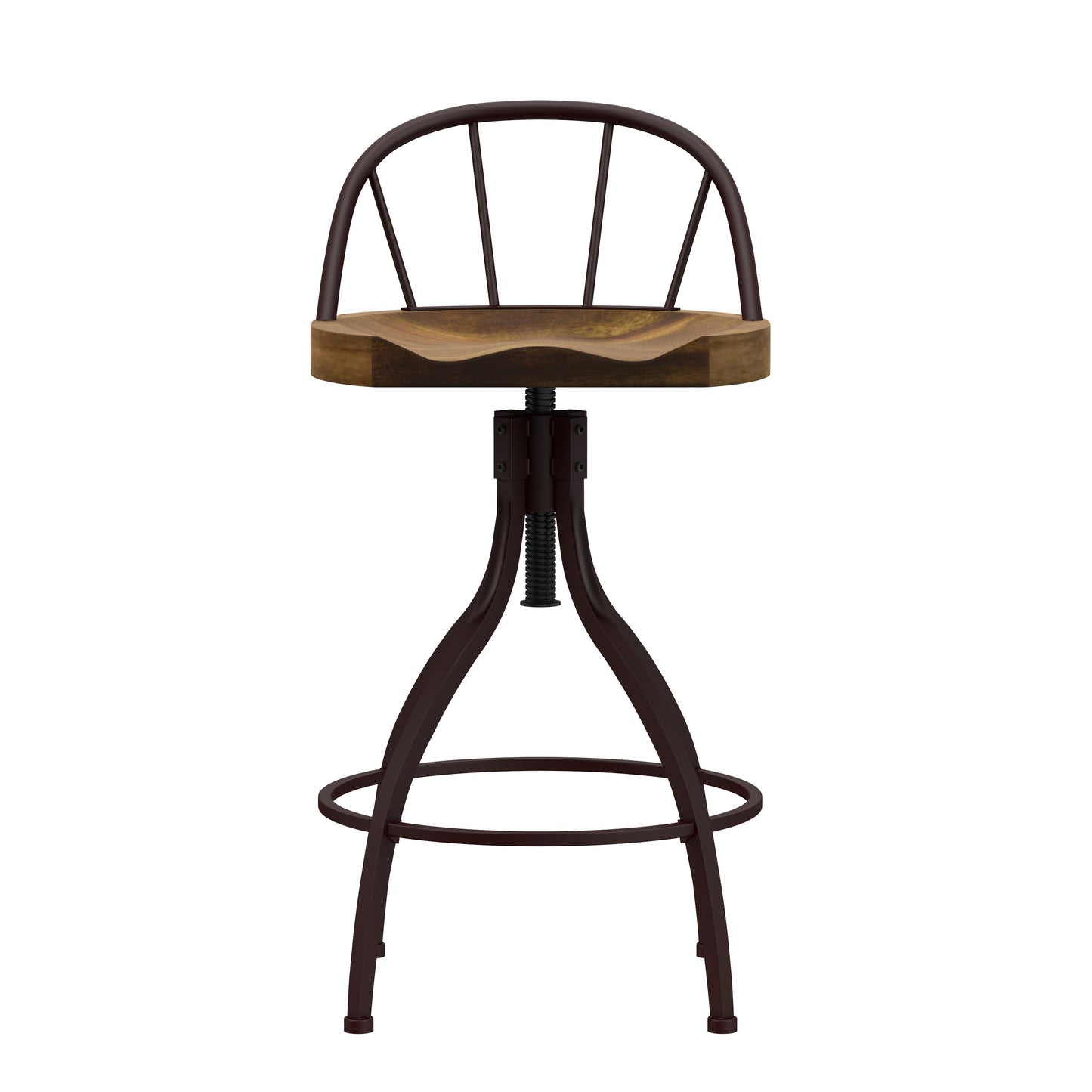 Hillsdale Furniture Worland Metal Adjustable Height Swivel Stool with Back, Brown Metal with Walnut Finished Wood