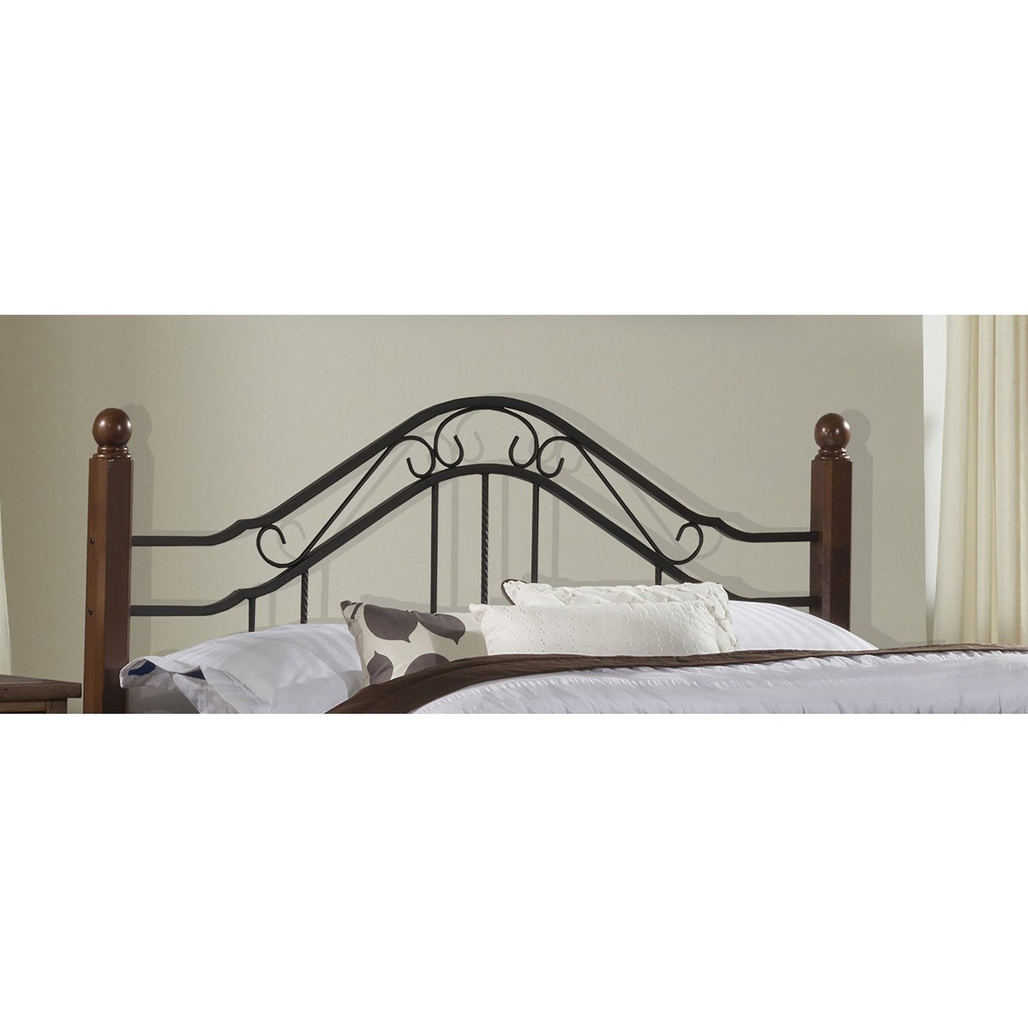 Hillsdale Furniture Madison Full/Queen Metal Headboard with Cherry Wood Posts, Textured Black