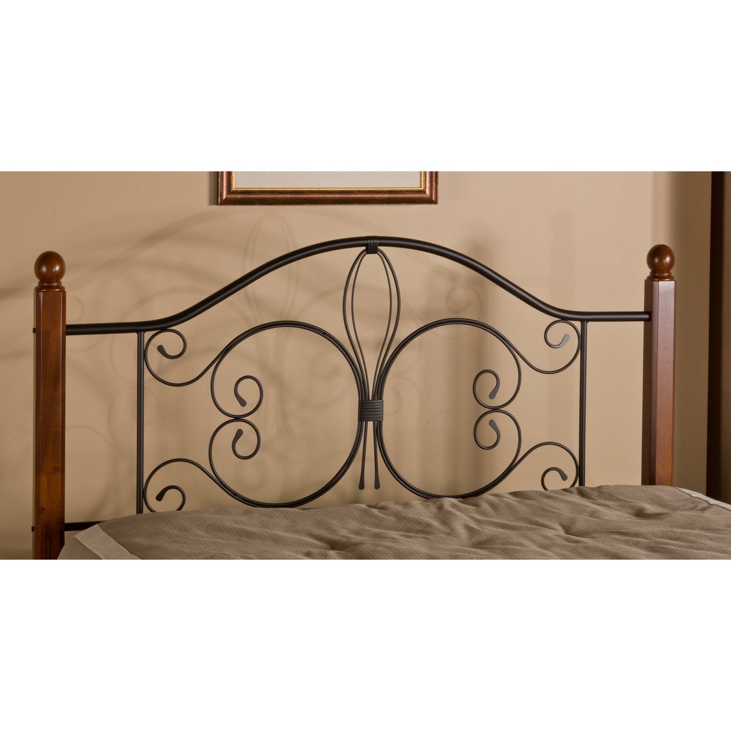 Hillsdale Furniture Milwaukee King Metal Headboard with Cherry Wood Posts, Textured Black