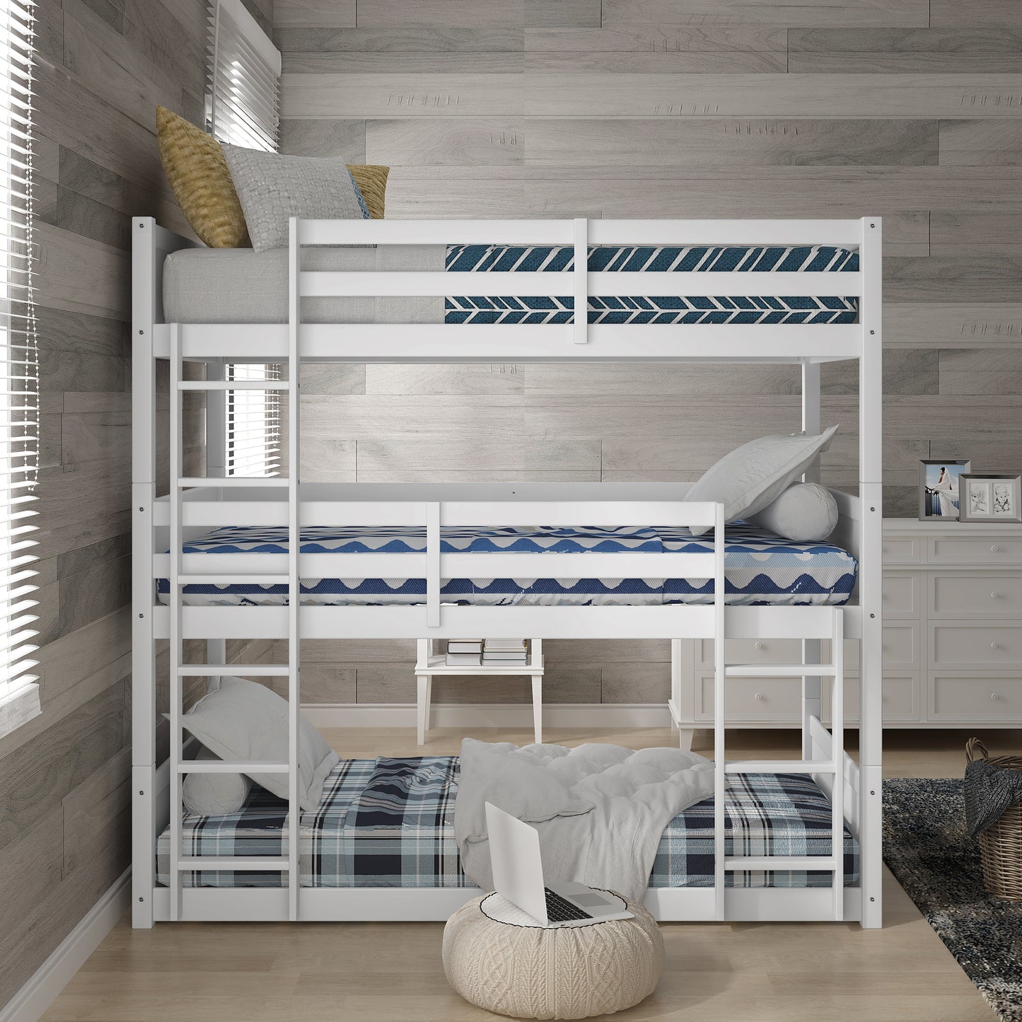 Living Essentials by Hillsdale Capri Wood Triple Bunk Bed, White