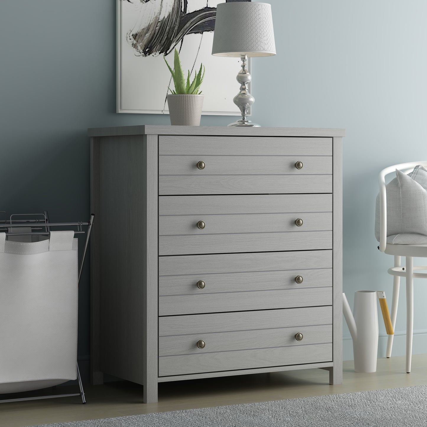 Living Essentials by Hillsdale Harmony Wood 4 Drawer Chest, Gray