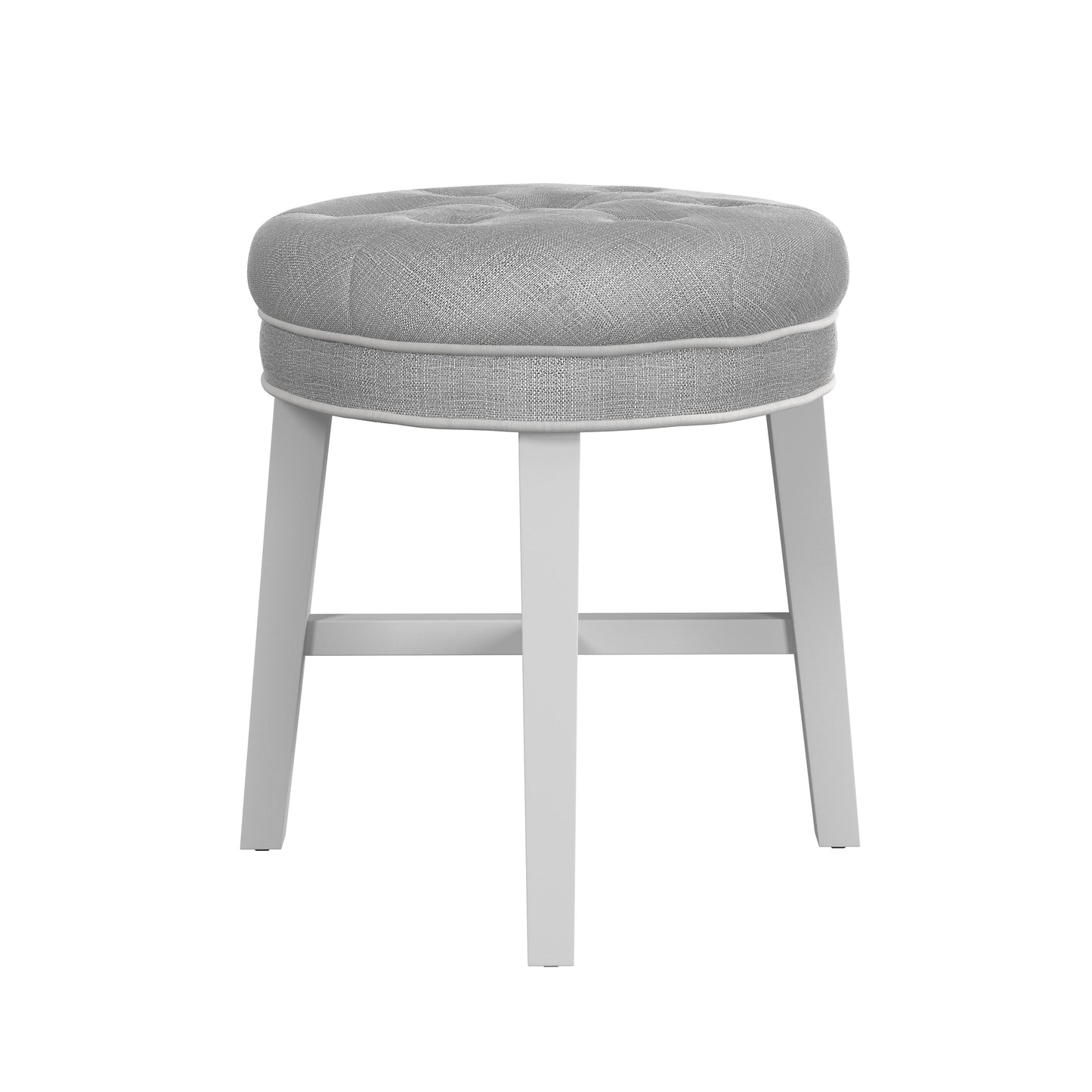 Hillsdale Furniture Sophia Tufted Backless Vanity Stool, White with Gray Fabric