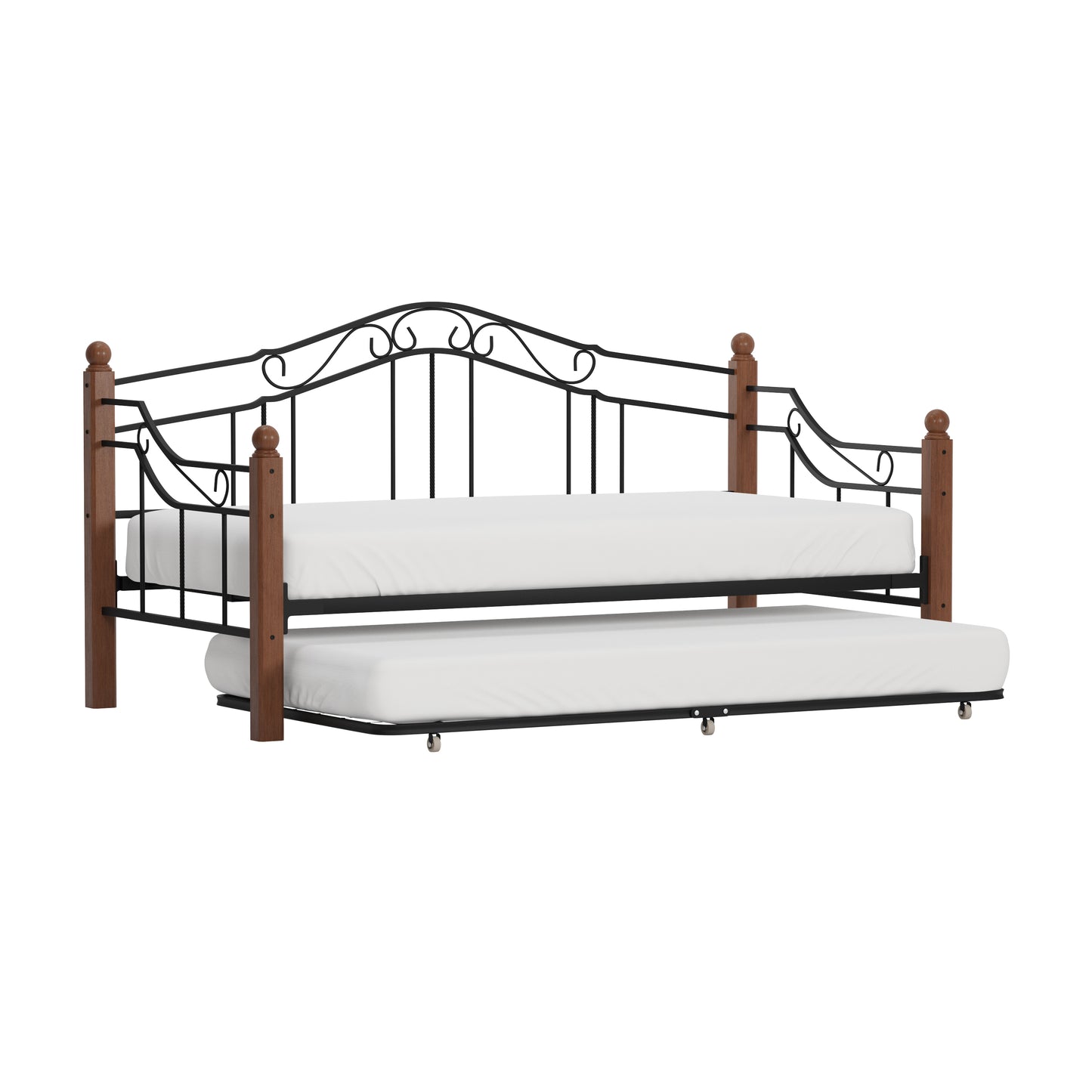 Hillsdale Furniture Madison Wood and Metal Twin Daybed with Roll Out Trundle, Black with Cherry Posts