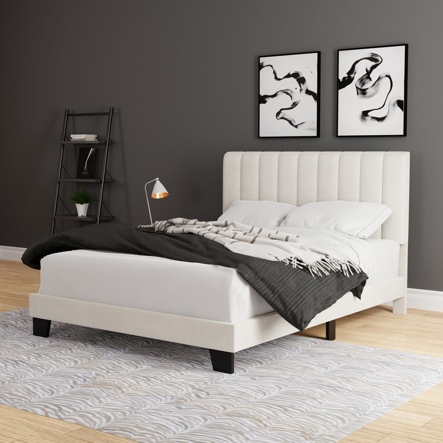 Hillsdale Furniture Crestone Upholstered Adjustable Height Queen Platform Bed, Cream