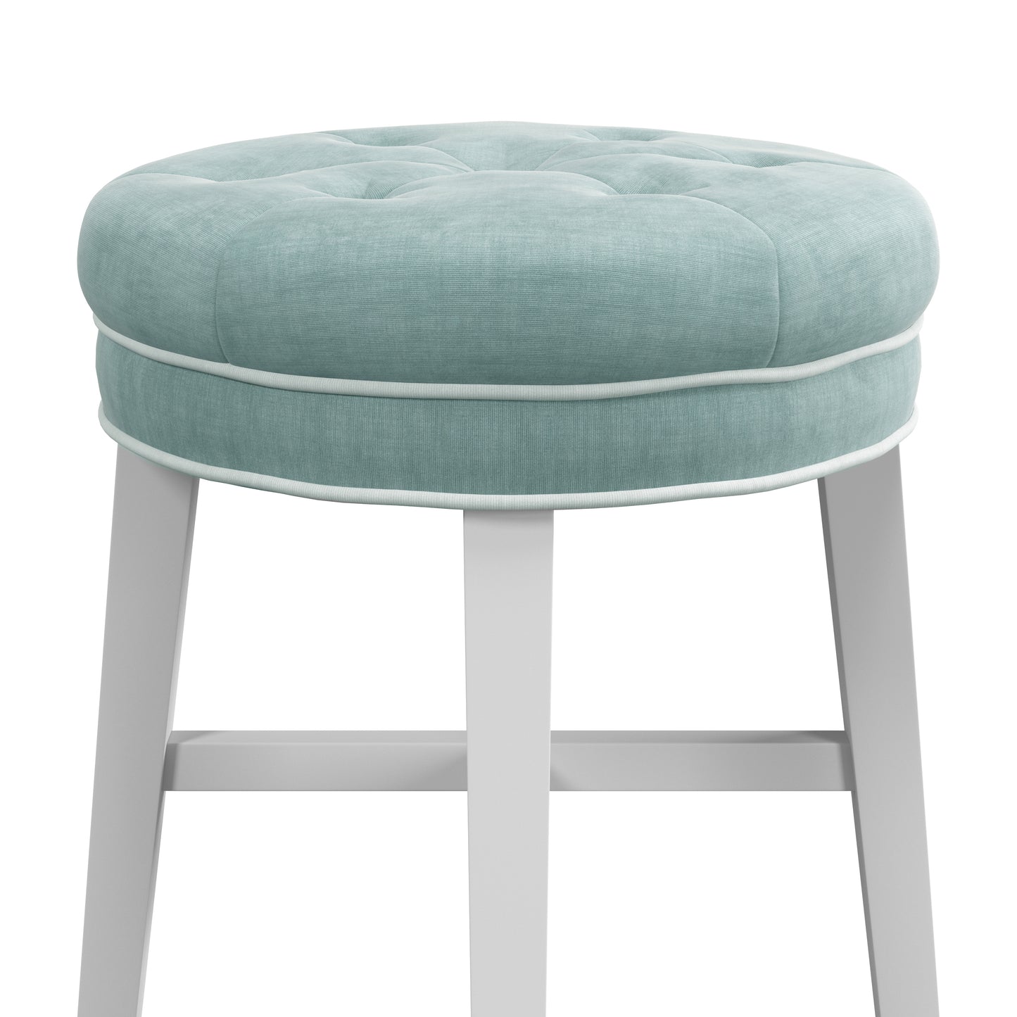 Hillsdale Furniture Sophia Tufted Backless Vanity Stool, White with Spa Blue Fabric