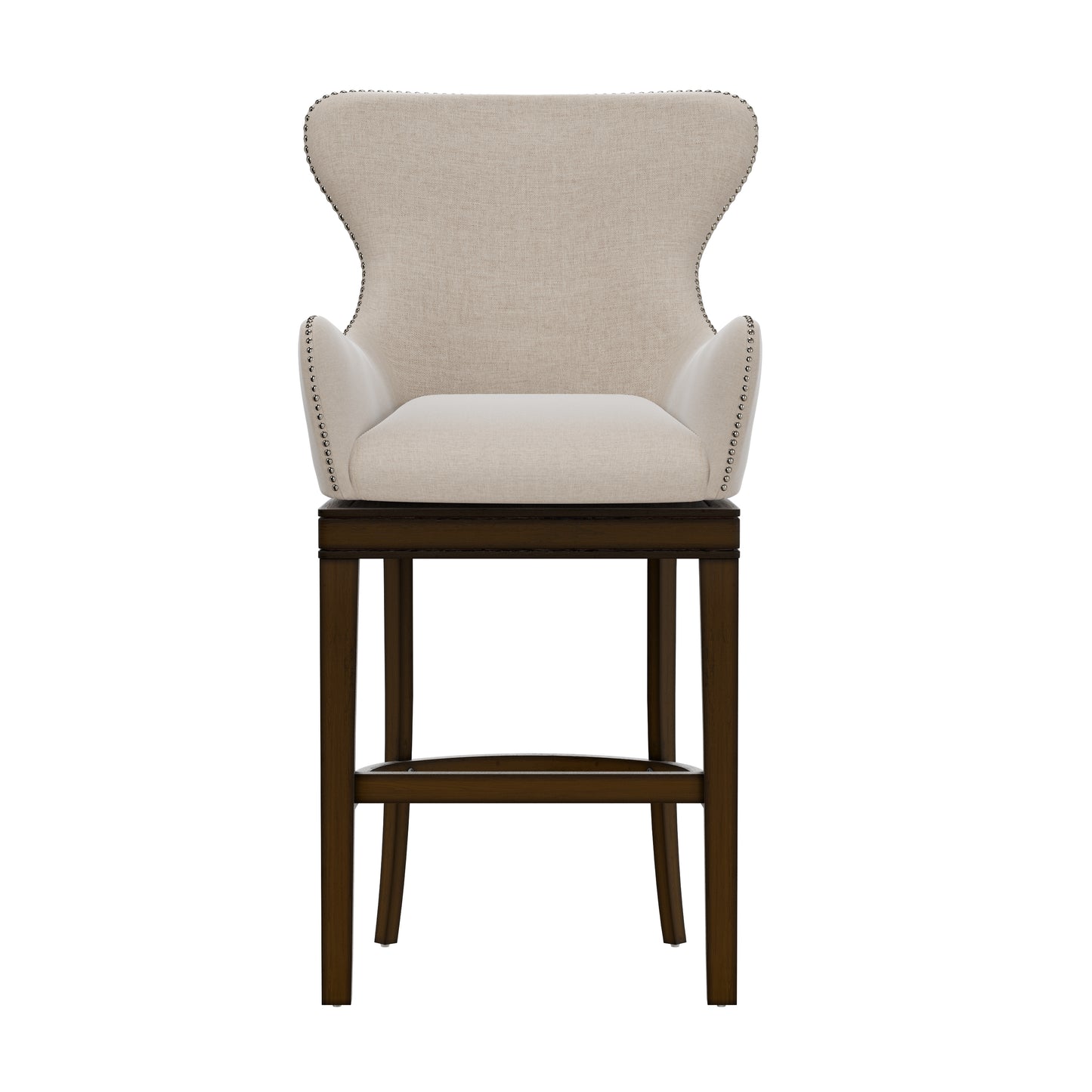 Hillsdale Furniture Caydena Memory Return Swivel Wood Bar Height Stool, Smoke Brown with Cream Fabric