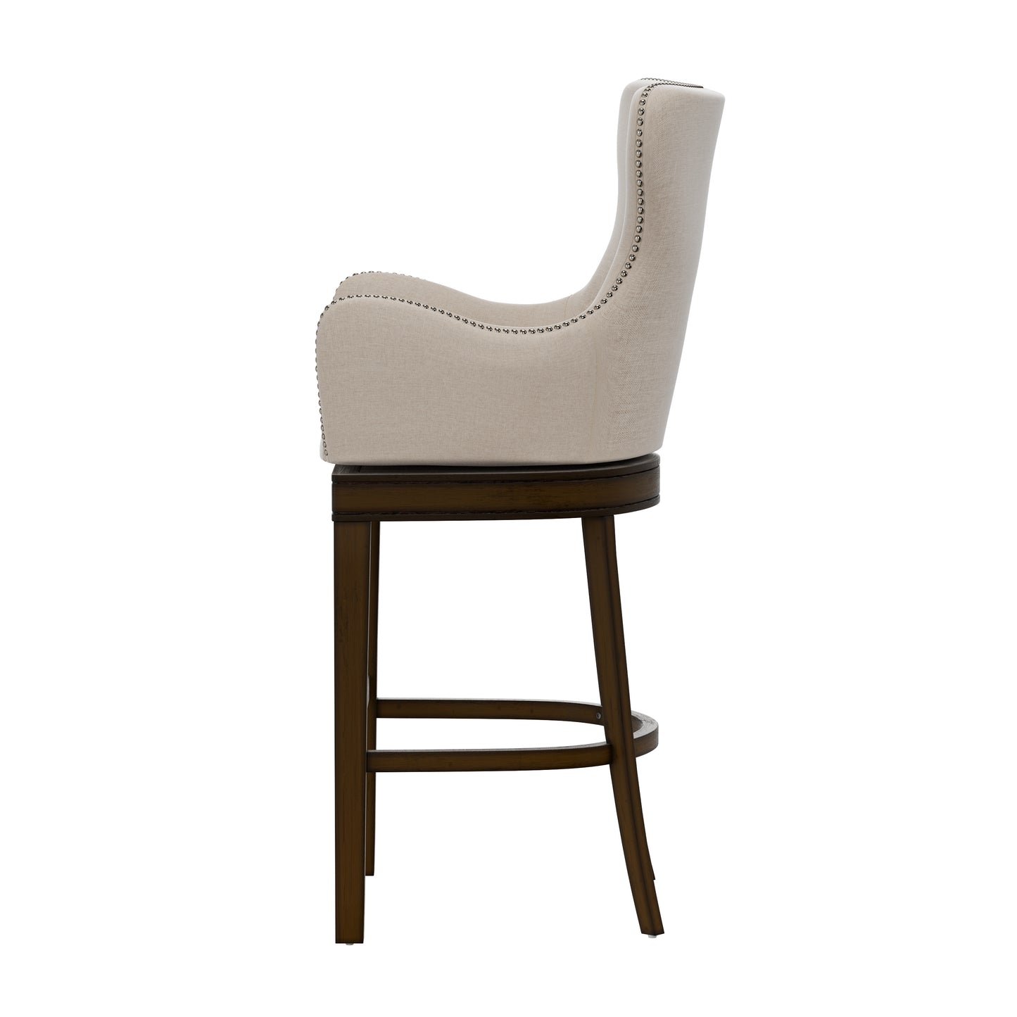 Hillsdale Furniture Caydena Memory Return Swivel Wood Bar Height Stool, Smoke Brown with Cream Fabric