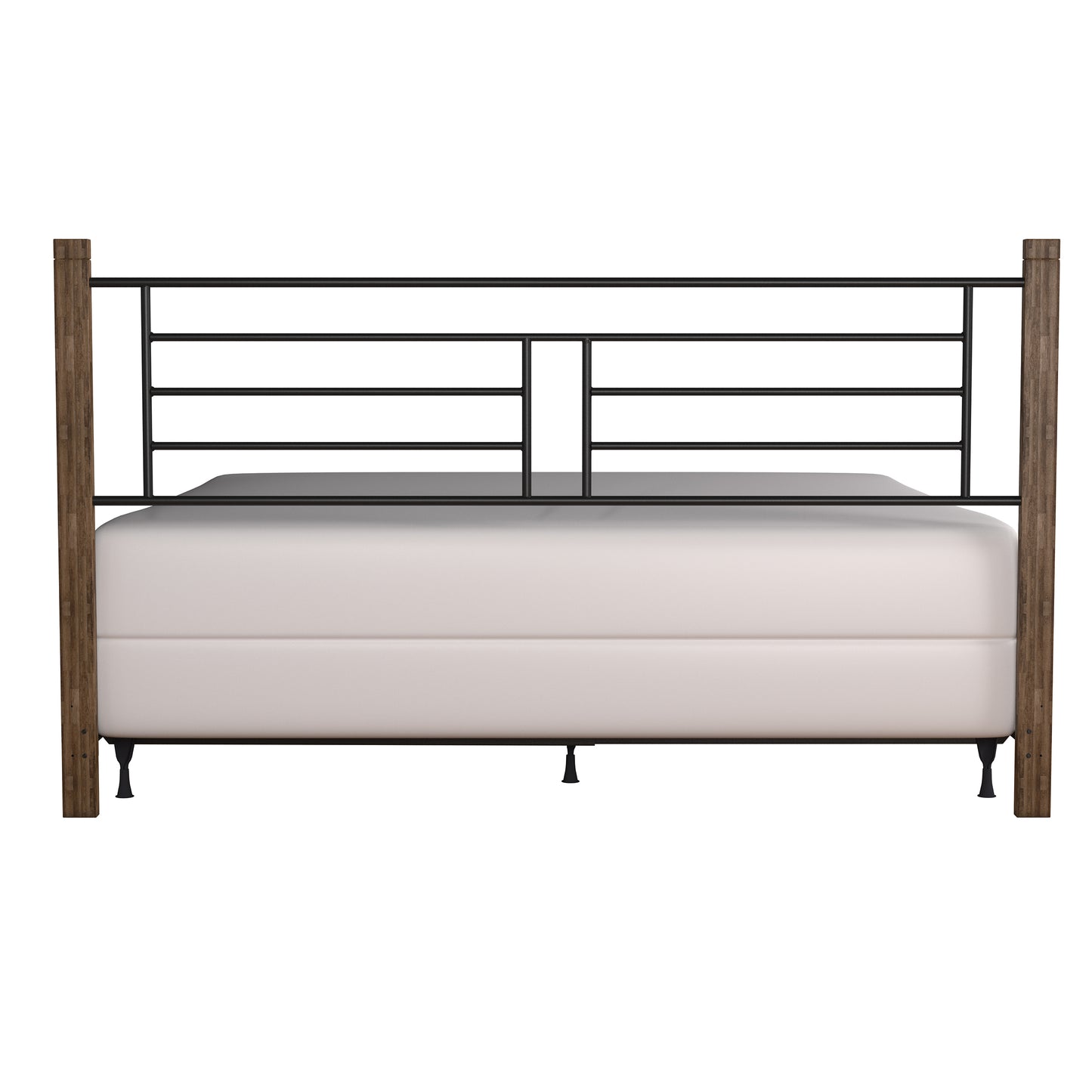 Hillsdale Furniture Raymond King Metal Headboard with Weathered Dark Brown Wood Posts with Frame, Textured Black