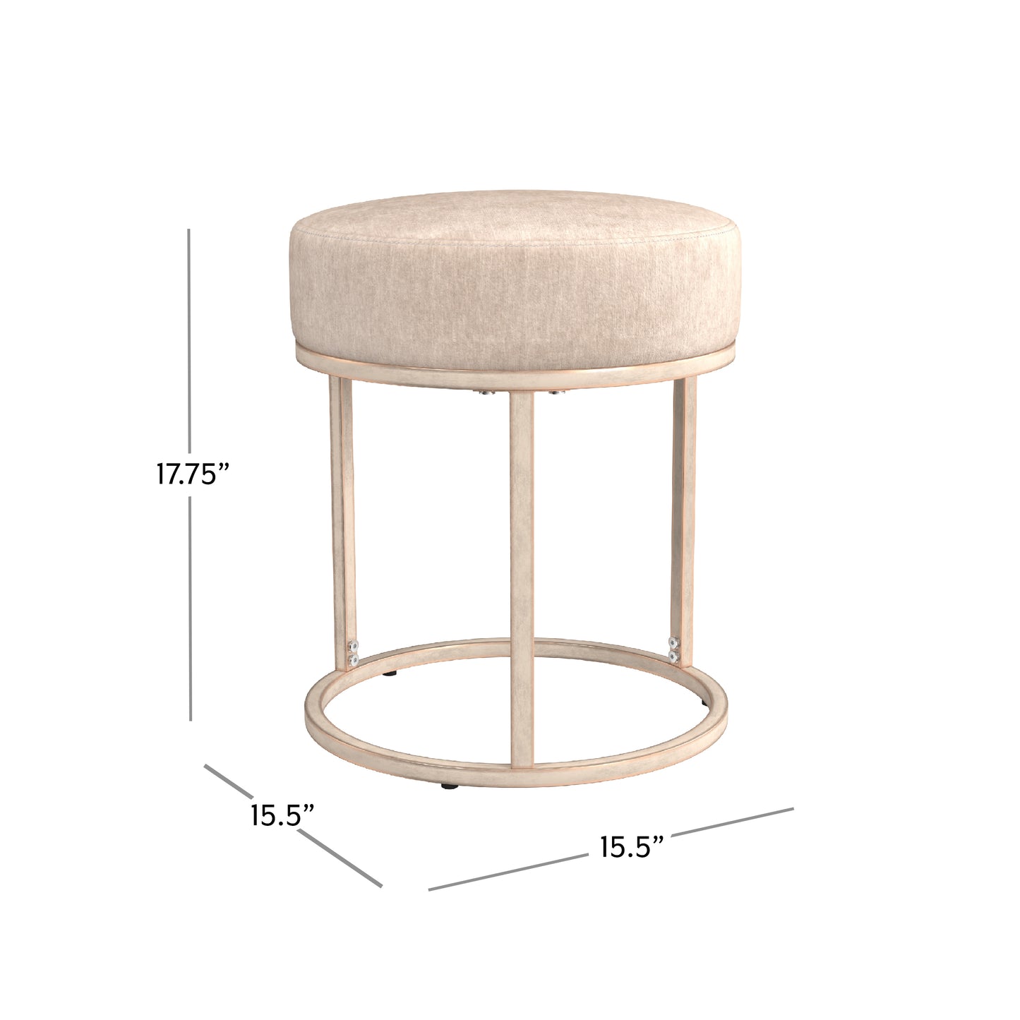 Hillsdale Furniture Swanson Backless Upholstered and Metal Vanity Stool, Distressed White