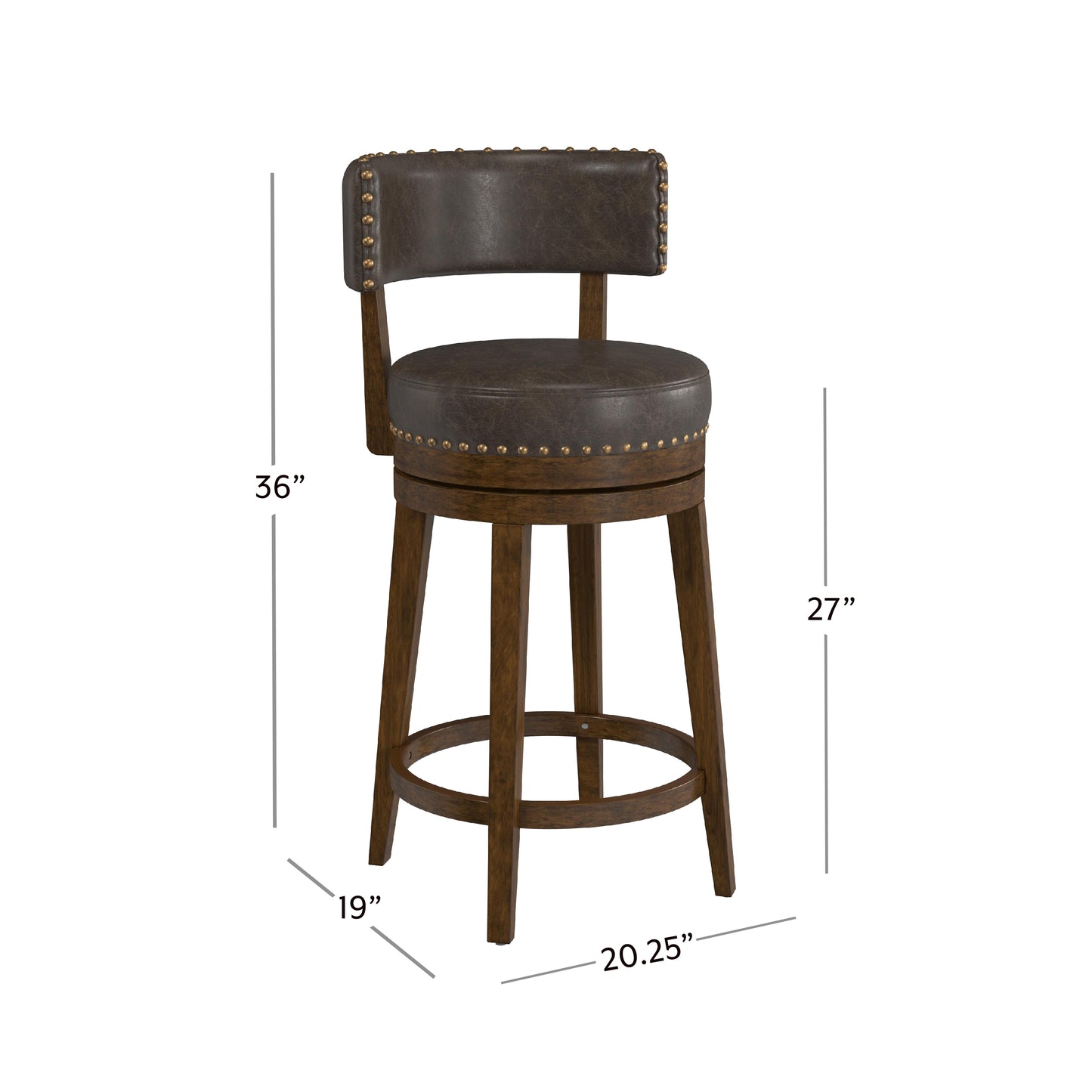 Hillsdale Furniture Lawton Wood Counter Height Swivel Stool, Walnut with Aged Brown Faux Leather