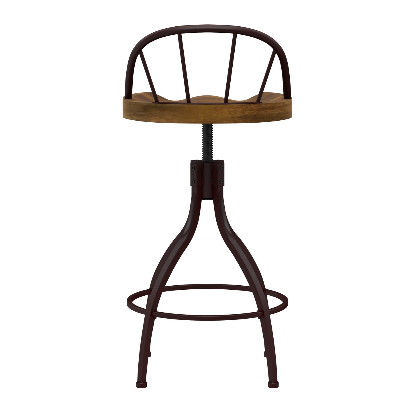 Hillsdale Furniture Worland Metal Adjustable Height Swivel Stool with Back, Brown Metal with Walnut Finished Wood