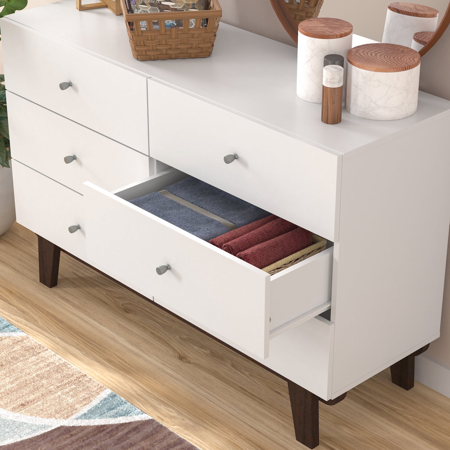 Living Essentials by Hillsdale Kincaid Wood 6 Drawer Dresser, Matte White