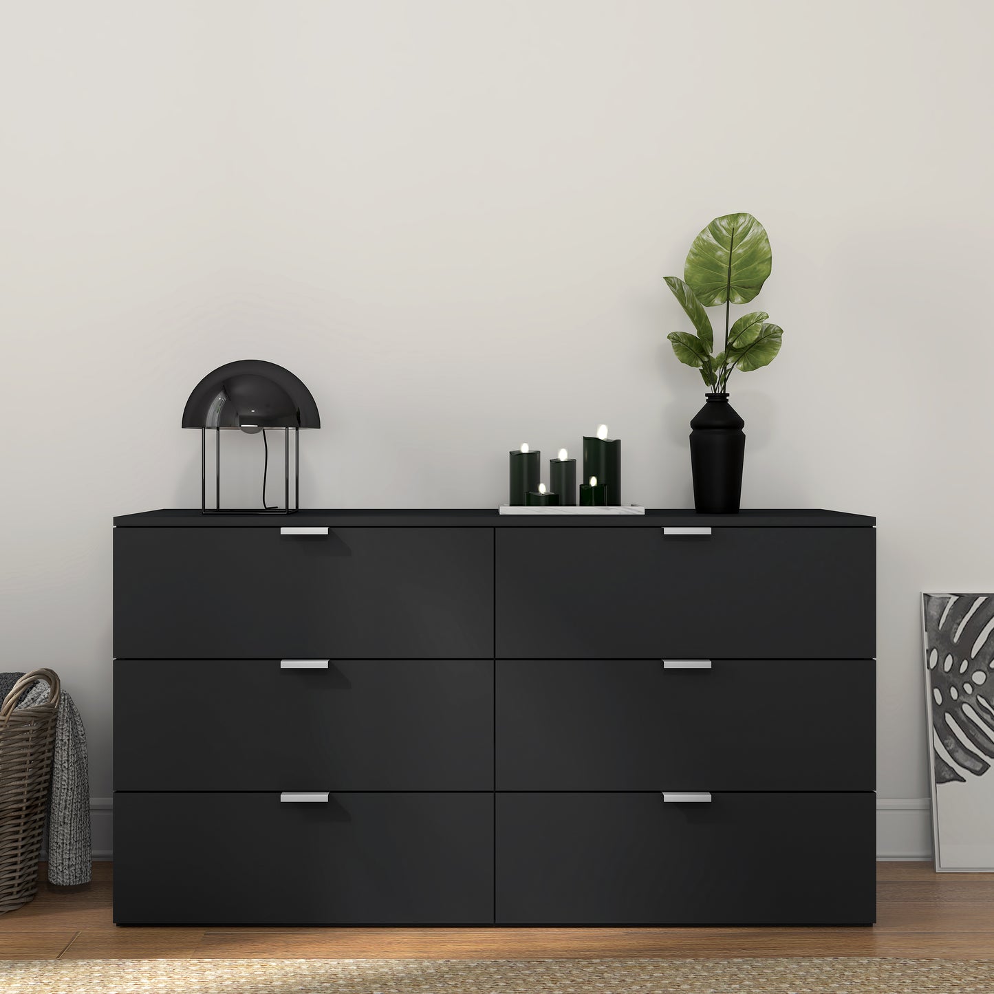 Hillsdale Living Essentials Delmar Wood 6 Drawer Dresser, Matte Black