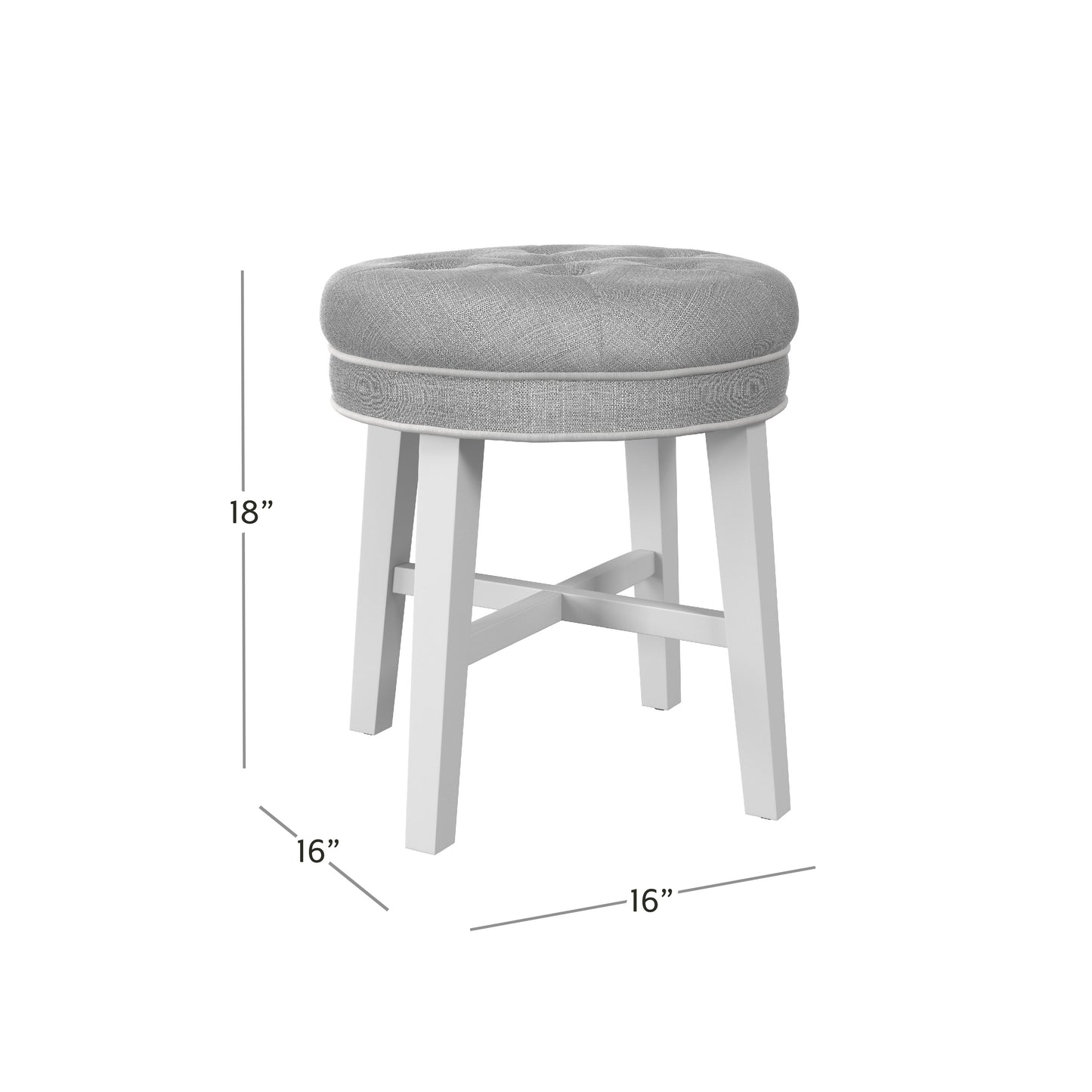 Hillsdale Furniture Sophia Tufted Backless Vanity Stool, White with Gray Fabric