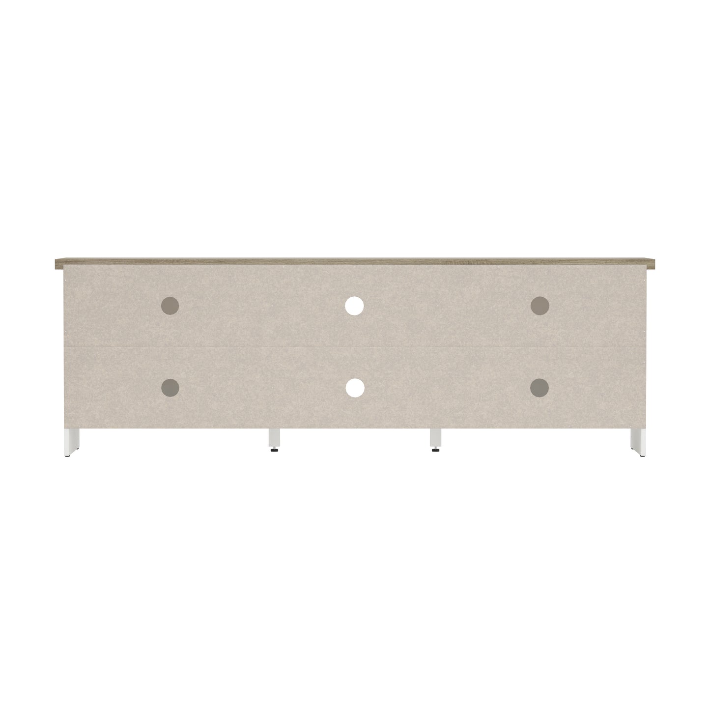 Living Essentials by Hillsdale Handerson 74 Inch Wood Entertainment Console, White with Dark Oak Finish Top