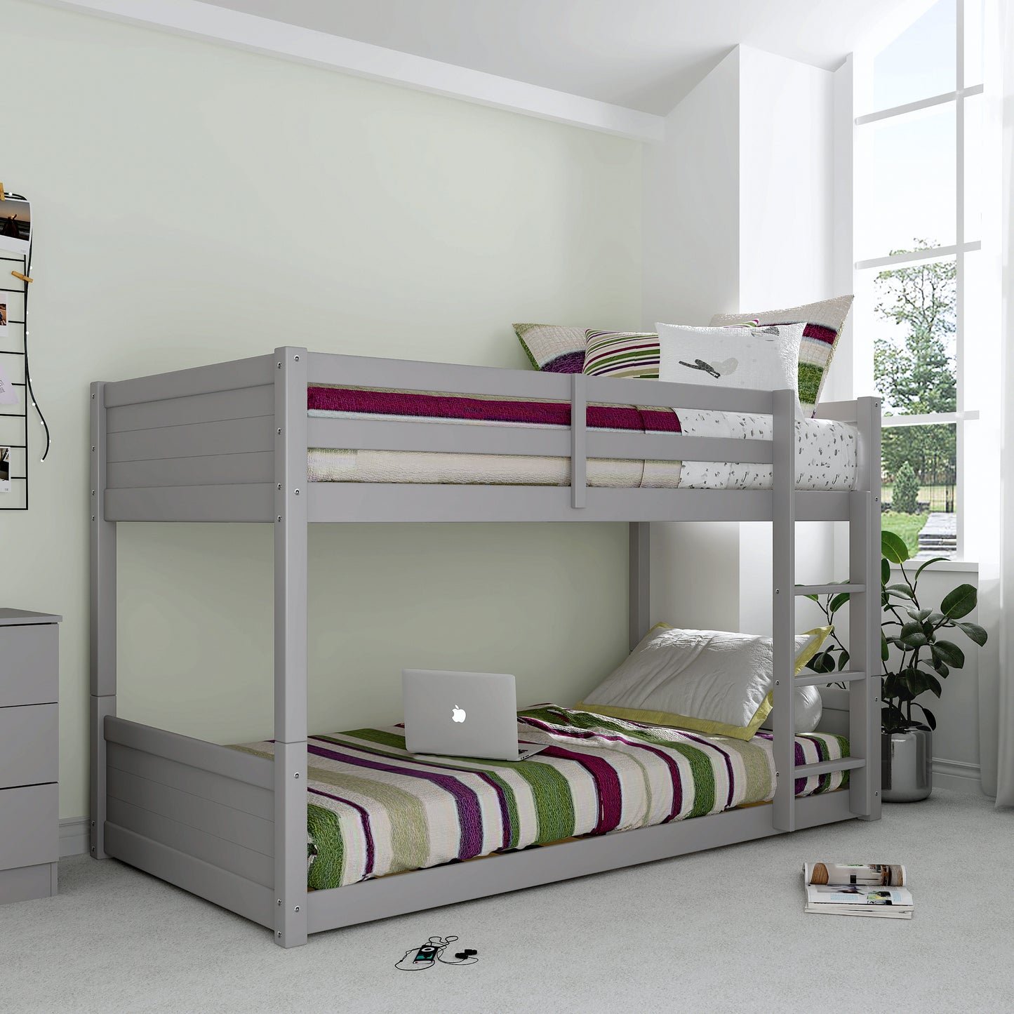 Living Essentials by Hillsdale Capri Wood Twin Over Twin Floor Bunk Bed, Gray