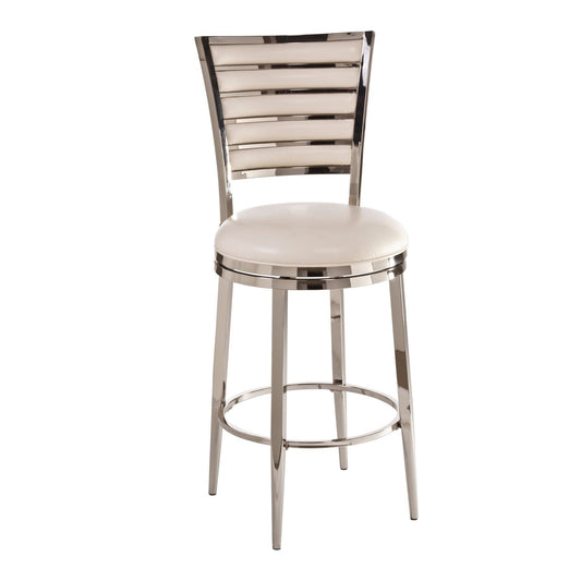 Hillsdale Furniture Rouen Metal Counter Height Swivel Stool, Shiny Nickel with Ivory PU