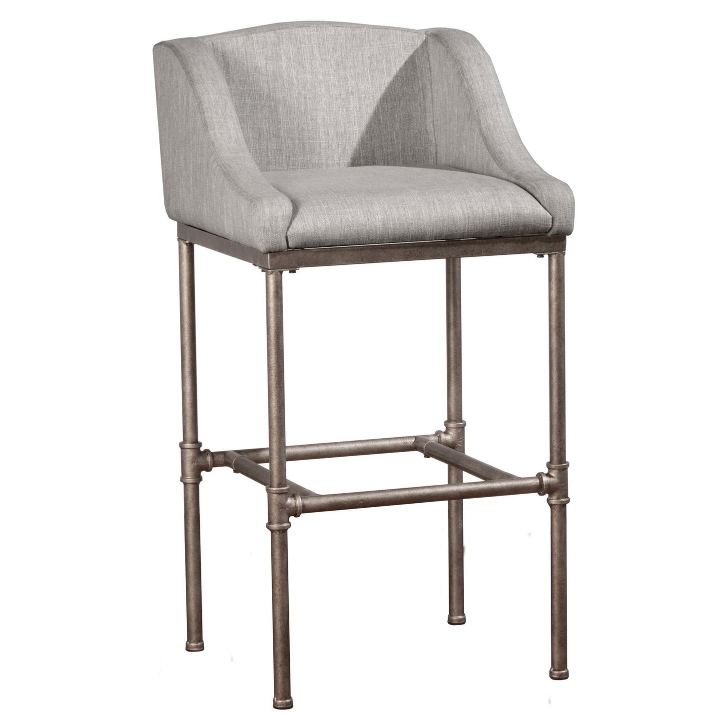 Hillsdale Furniture Dillon Metal Bar Height Stool, Textured Silver with Light Gray Fabric