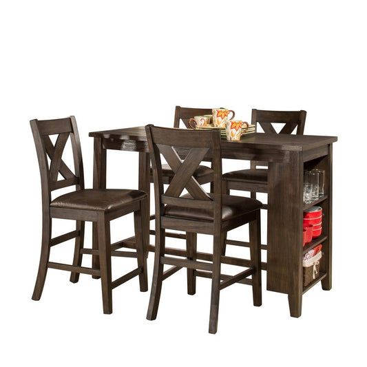 Hillsdale Furniture Spencer Wood 5 Piece Counter Height Dining Set with X Back Stools, Dark Espresso Wire Brush