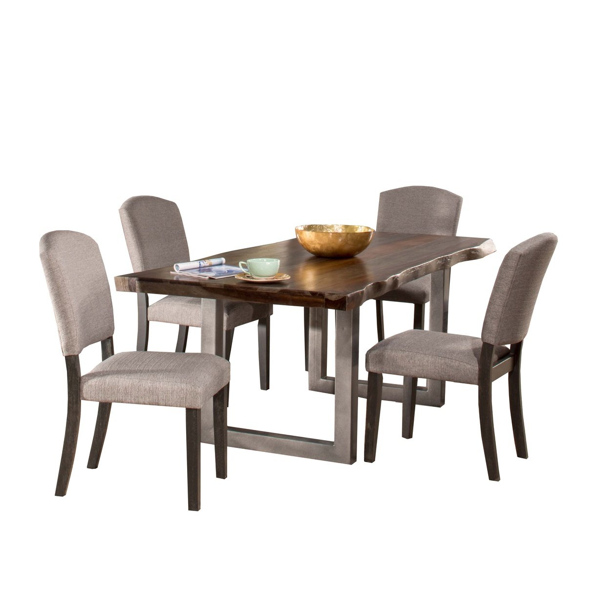 Hillsdale Furniture Emerson Wood 5 Piece Rectangle Dining Set with Upholstered Dining Chairs, Gray Sheesham