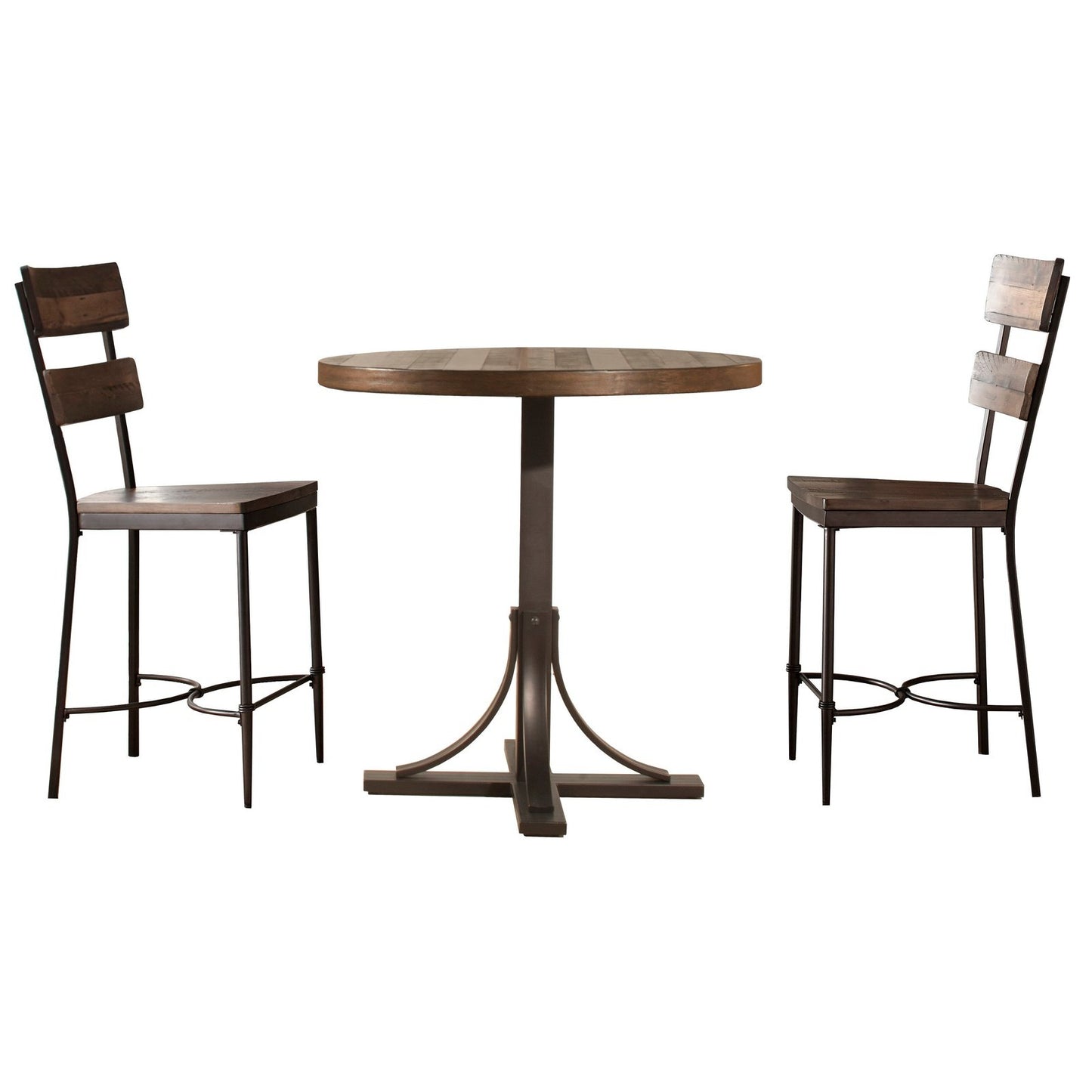 Hillsdale Furniture Jennings Metal 3 Piece Counter Height Dining Set with Ladder Back Stools, Distressed Walnut