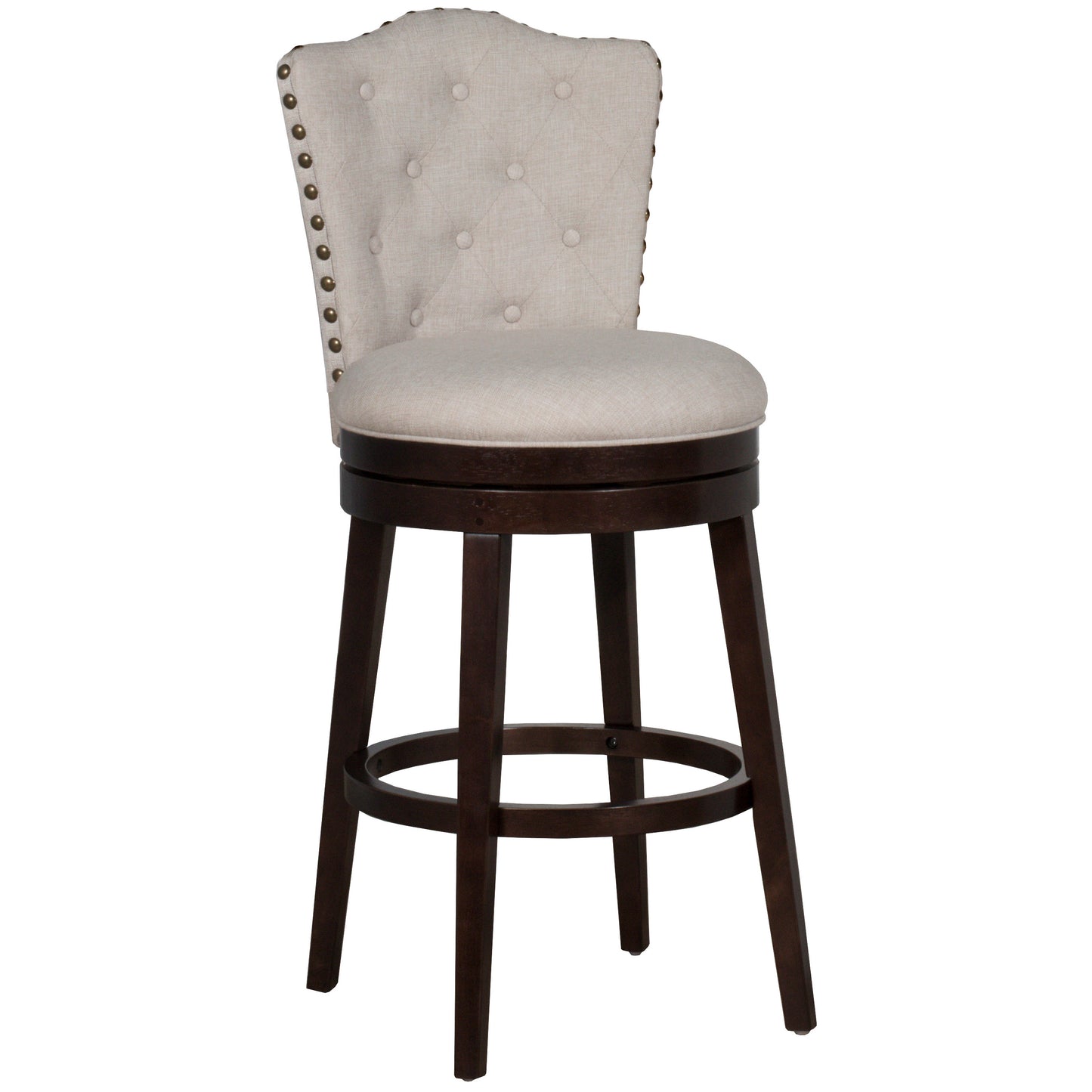 Hillsdale Furniture Edenwood Wood Bar Height Swivel Stool, Smoke Chocolate with Cream Fabric